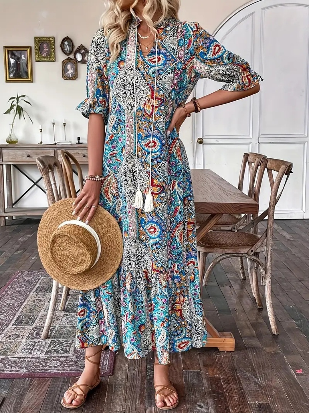 Multi Paisley Print Shift Midi Dress
