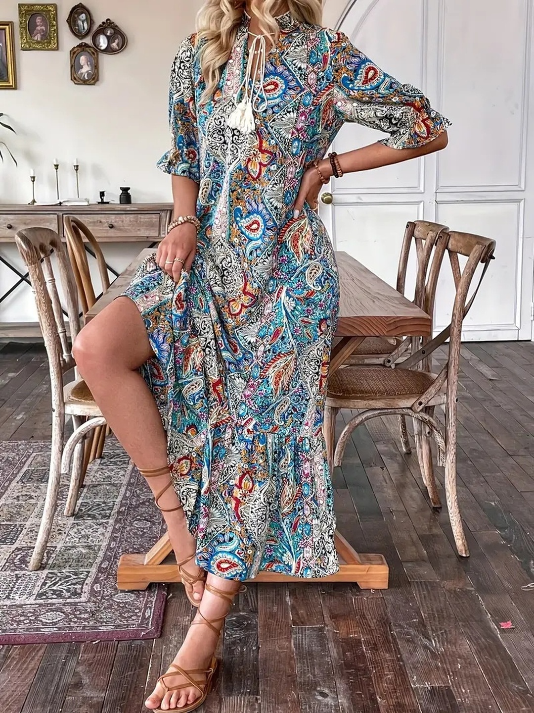 Multi Paisley Print Shift Midi Dress