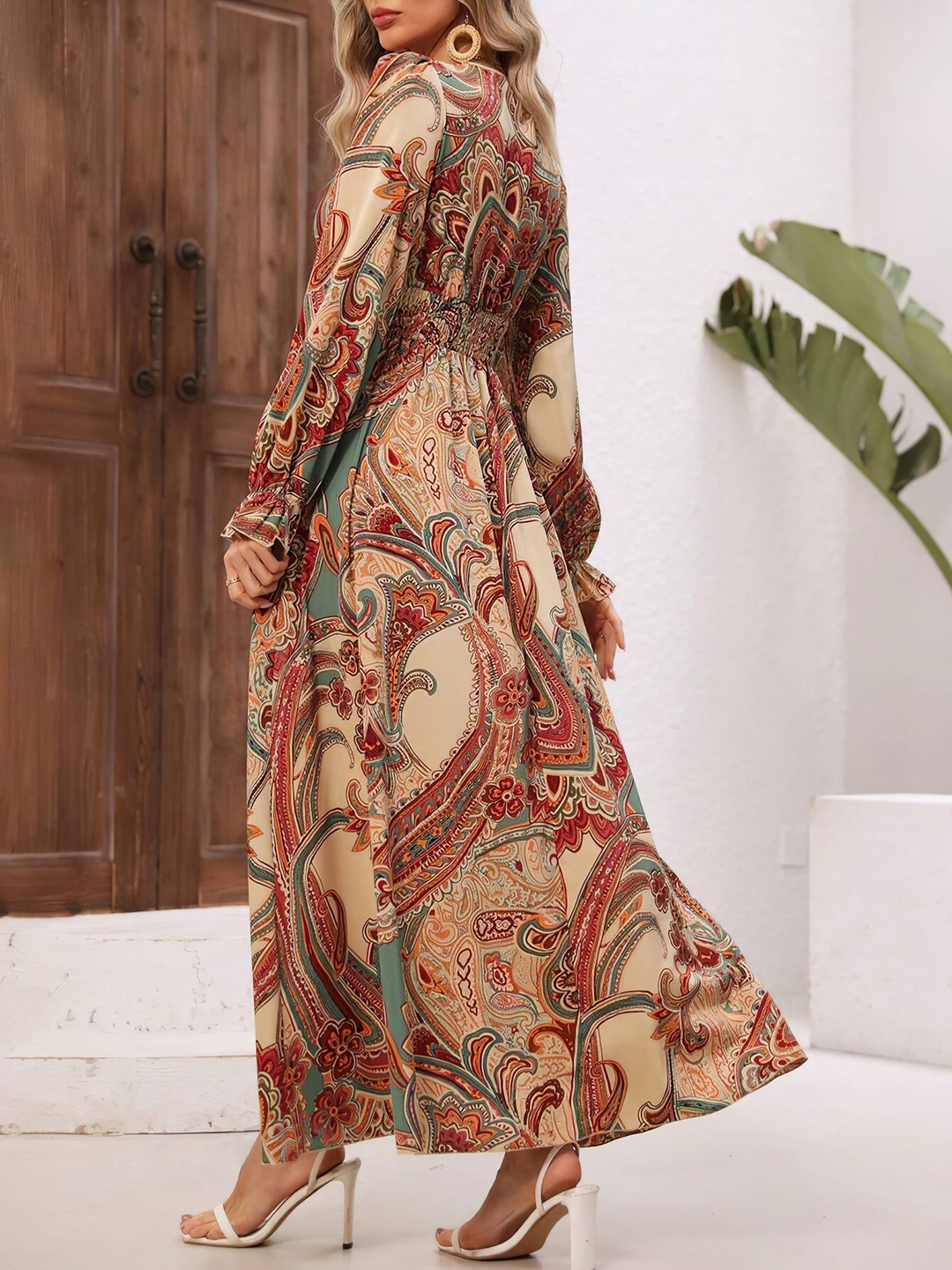 Brown All Over Print A-Line Maxi Dress