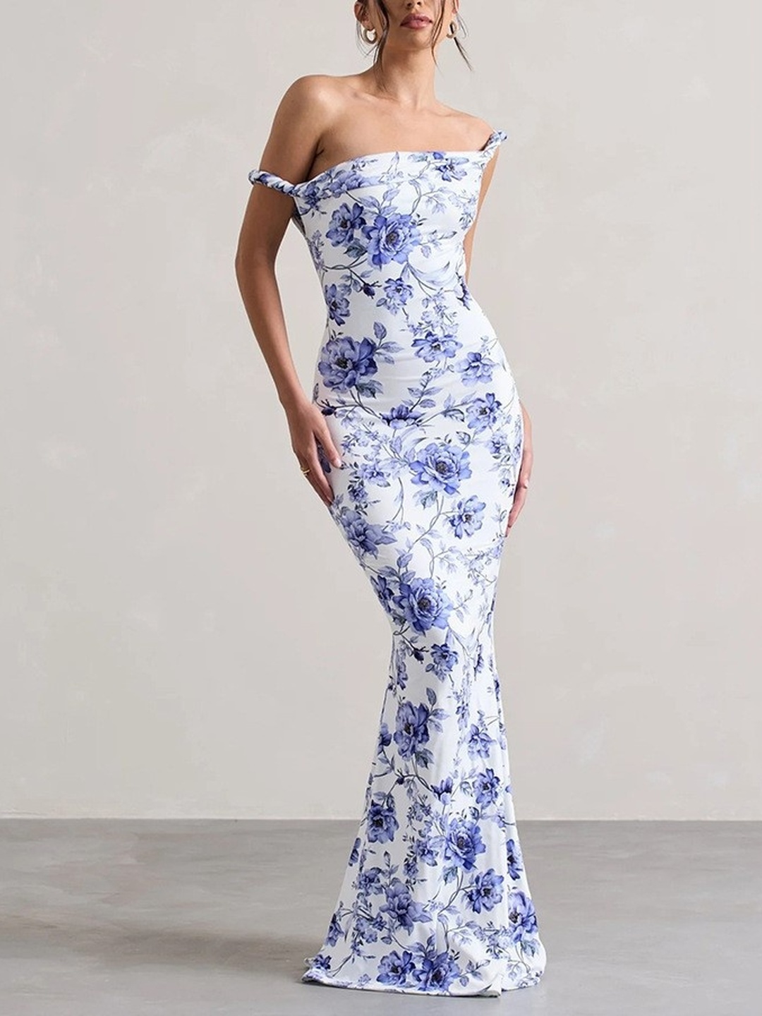Blue Strappy Bodycon Maxi Dress