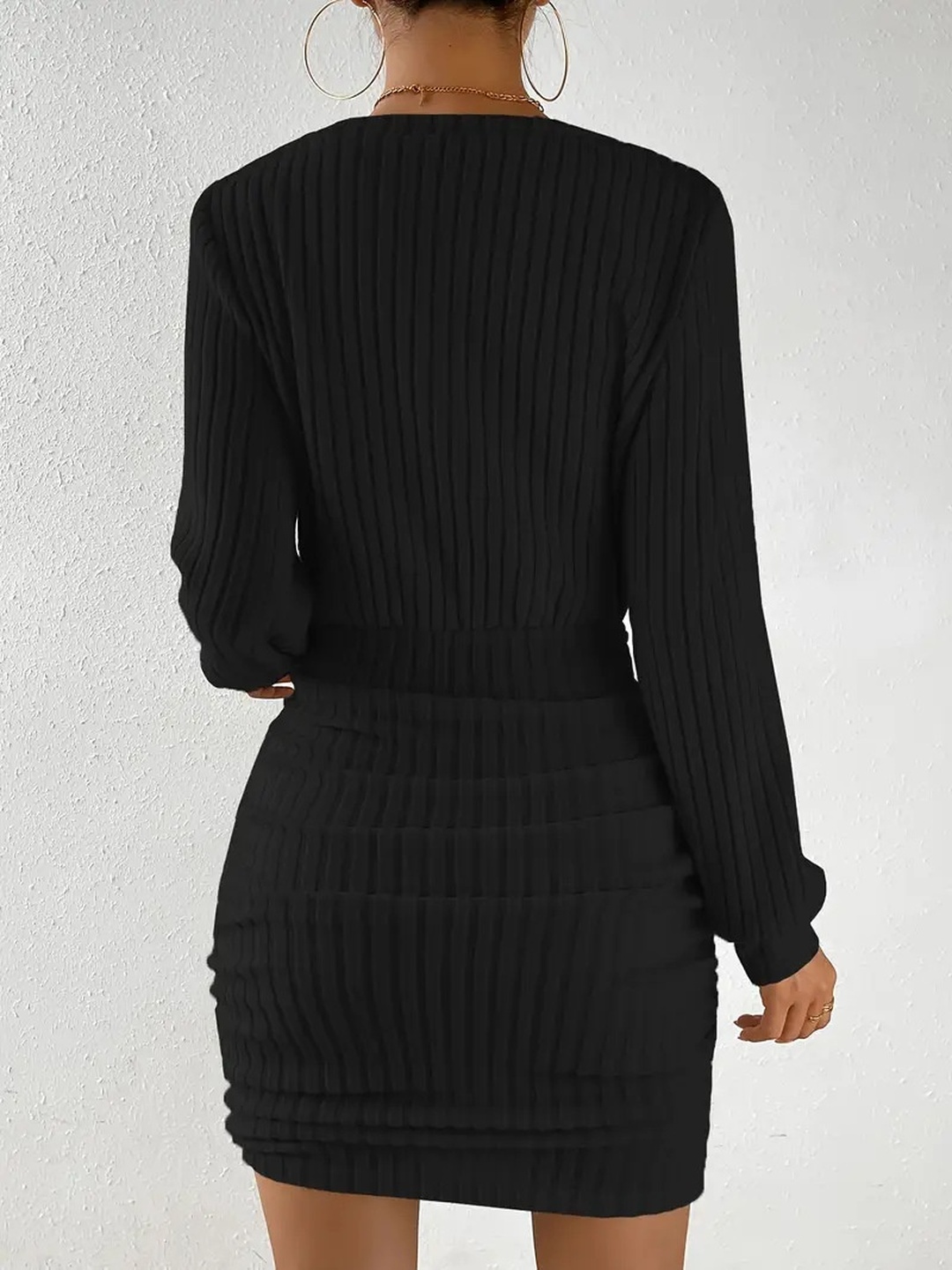 Black Ribbed Bodycon Mini Dress