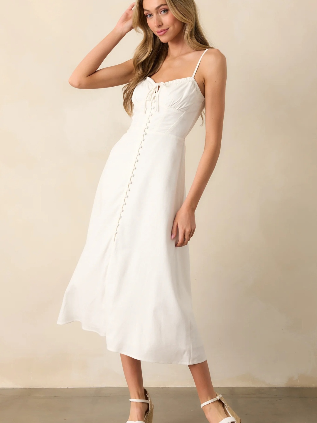 White Strappy Slip Midi Dress