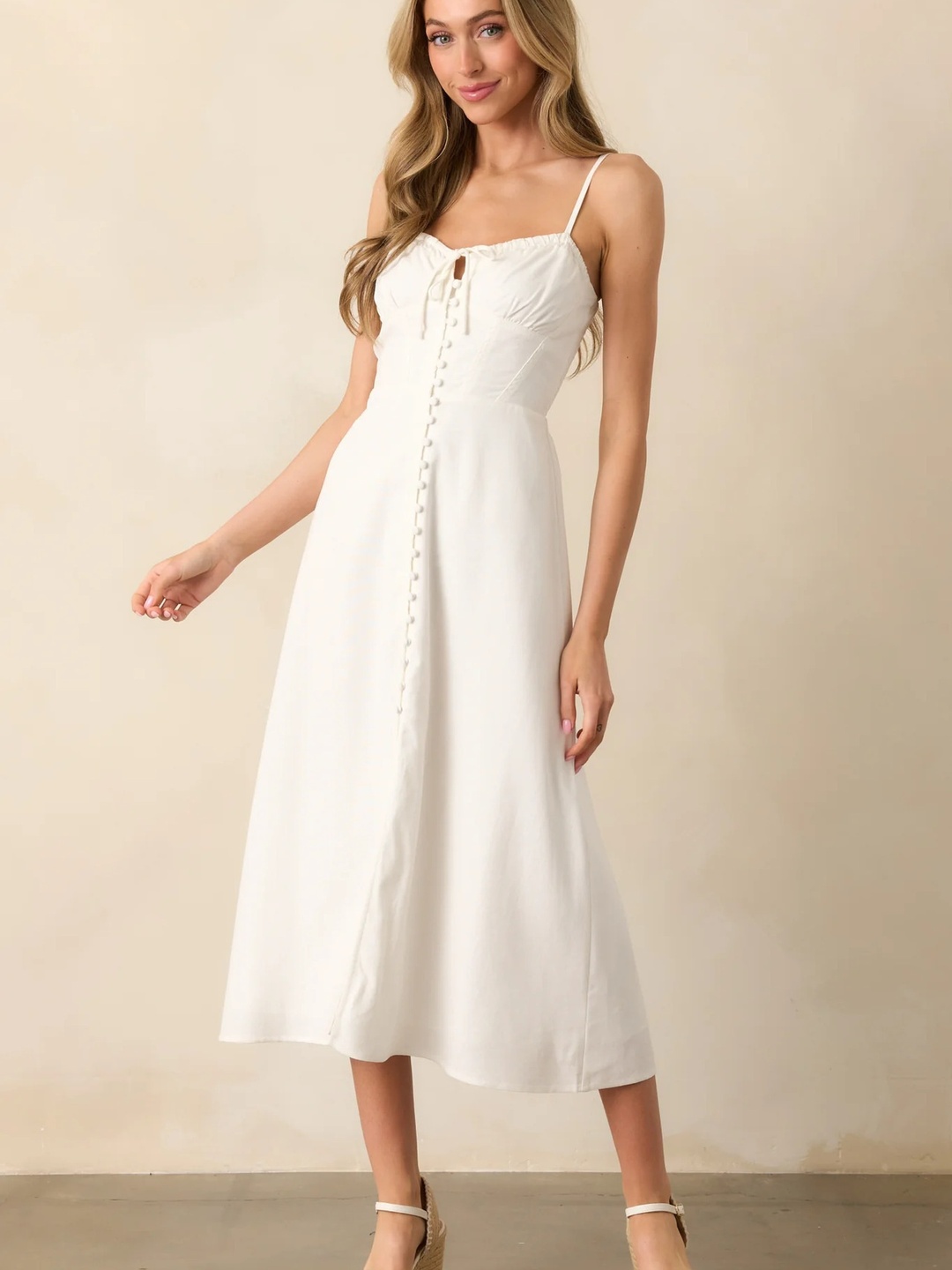 White Strappy Slip Midi Dress