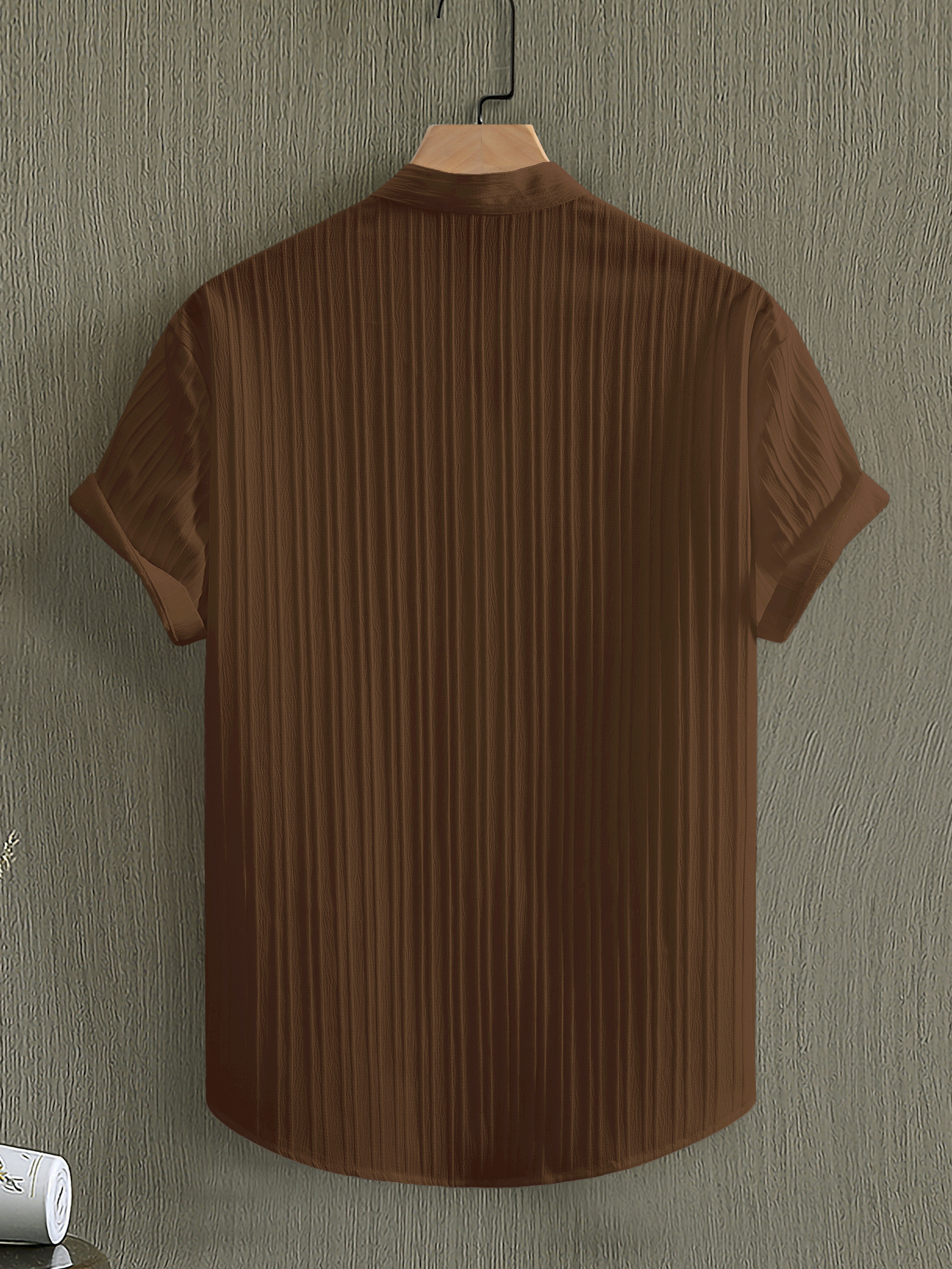 Men Textured Stand Collar Casual Shirt