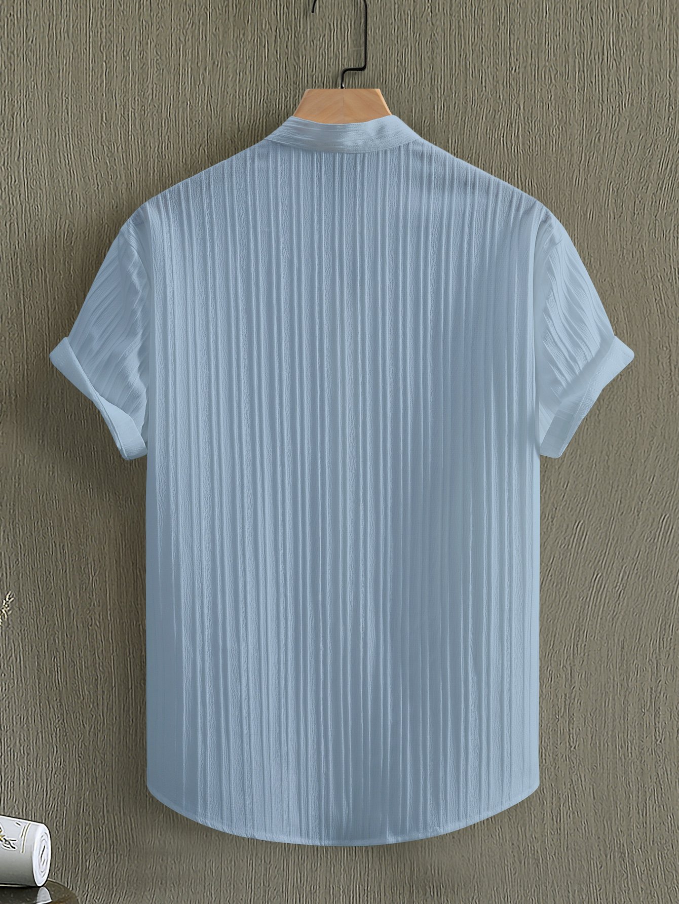 Men Textured Stand Collar Casual Shirt