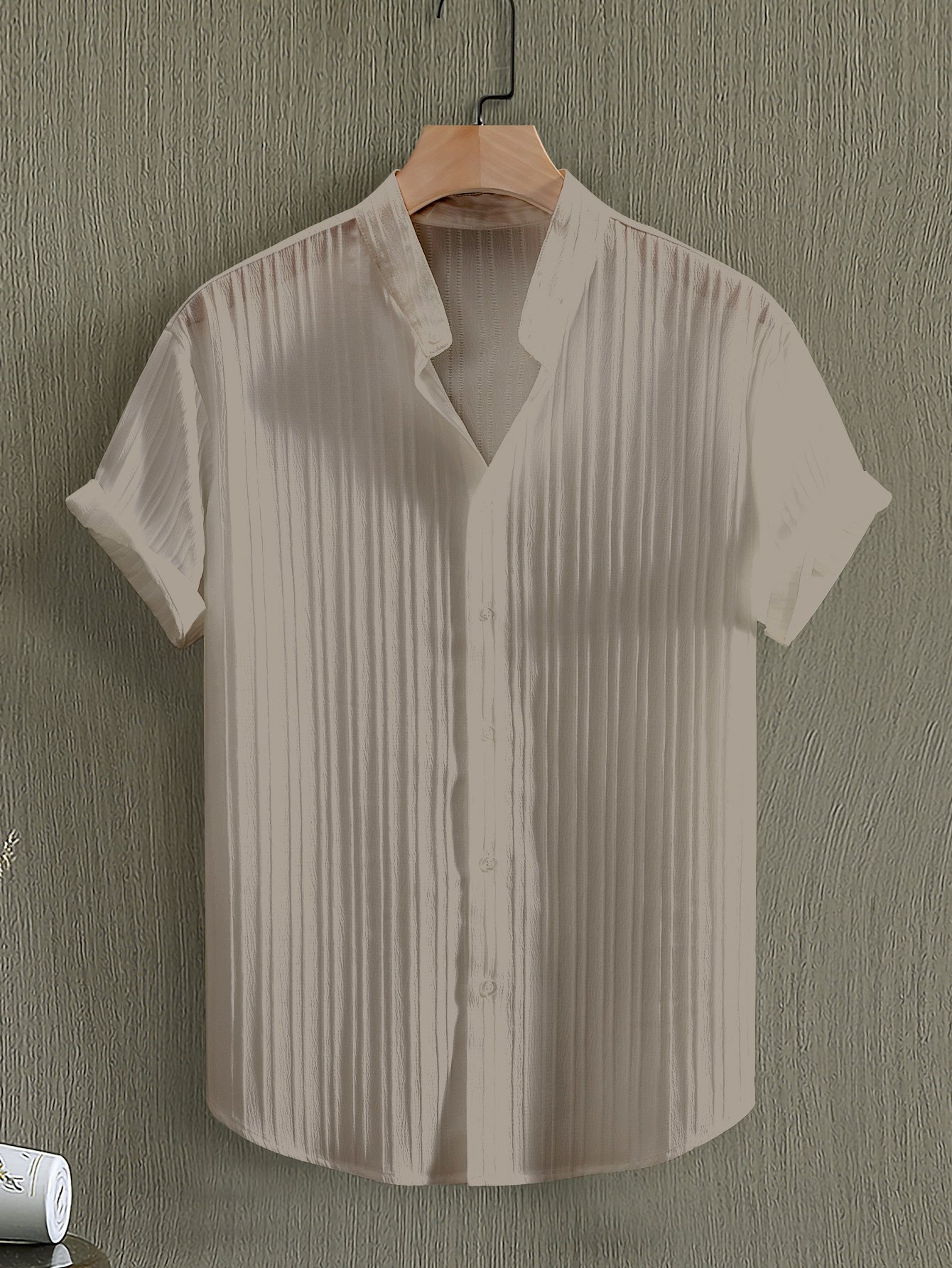 Men Textured Stand Collar Casual Shirt