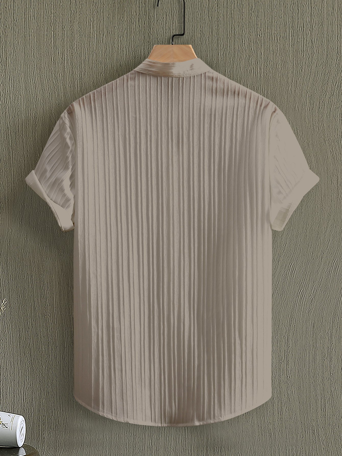 Men Textured Stand Collar Casual Shirt