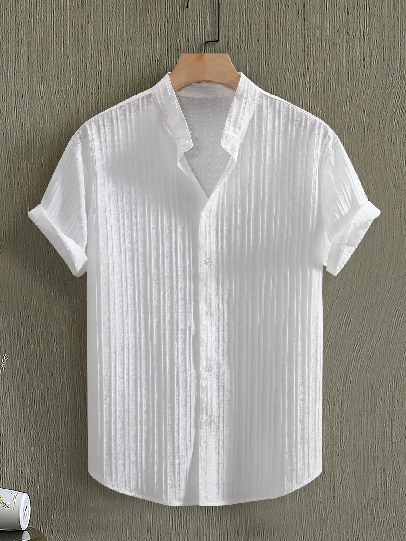 Men Textured Stand Collar Casual Shirt