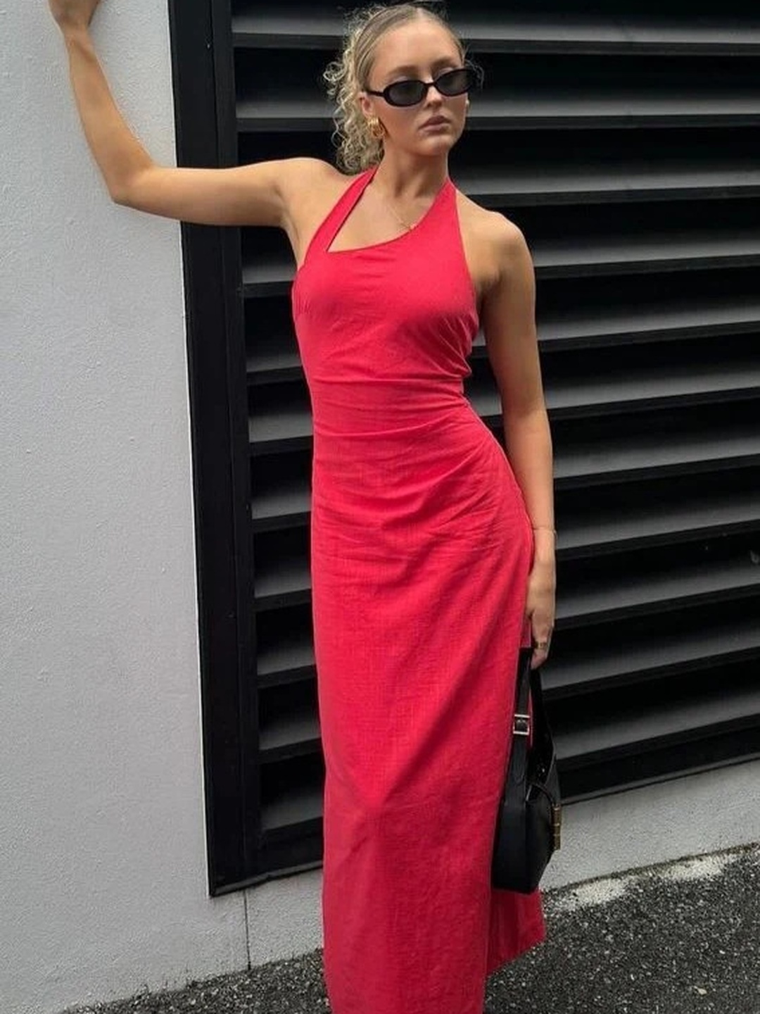 Red Halter Neck Sheath Maxi Dress