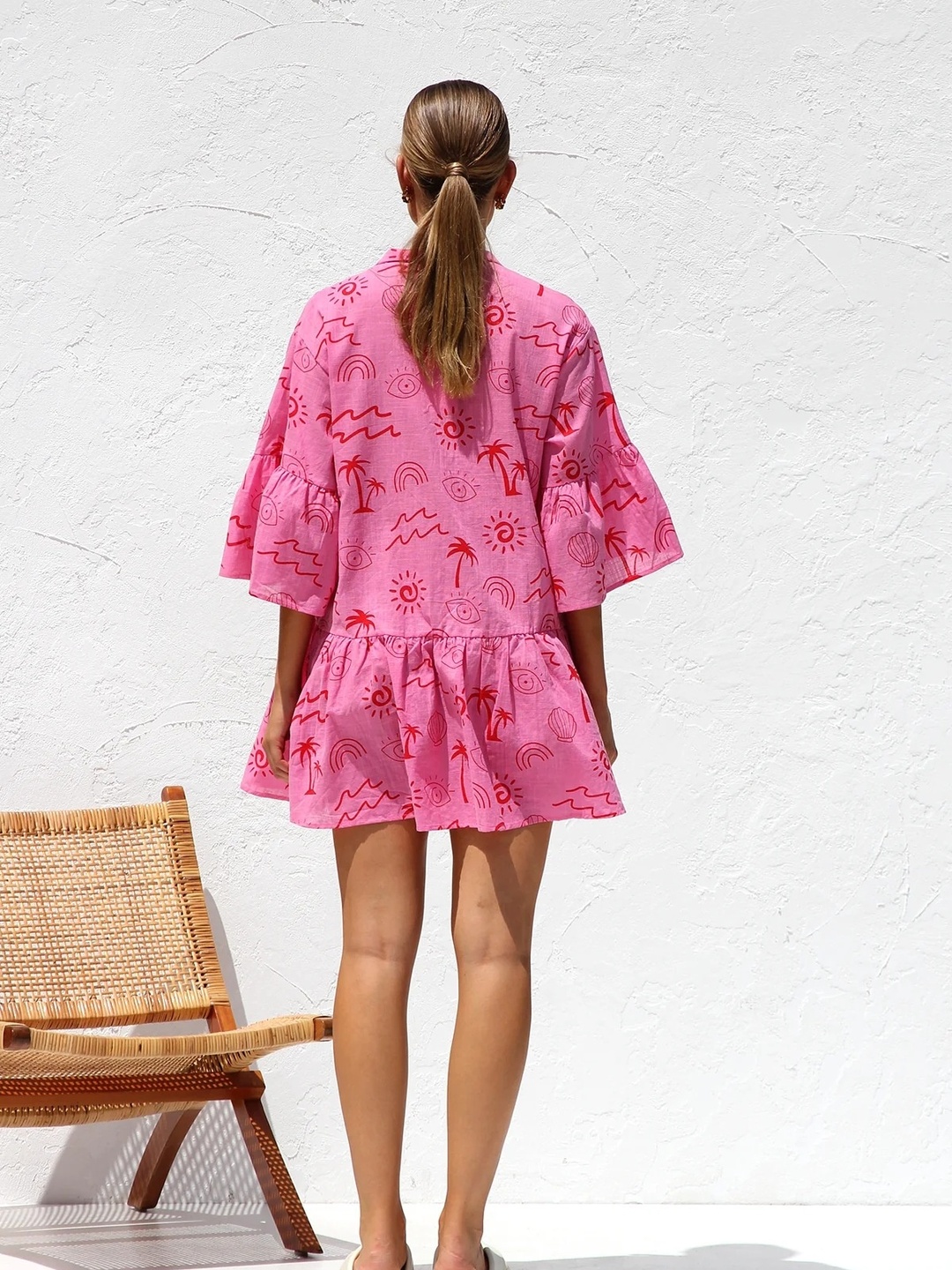 Magenta Printed Collared A-Line Mini Dress