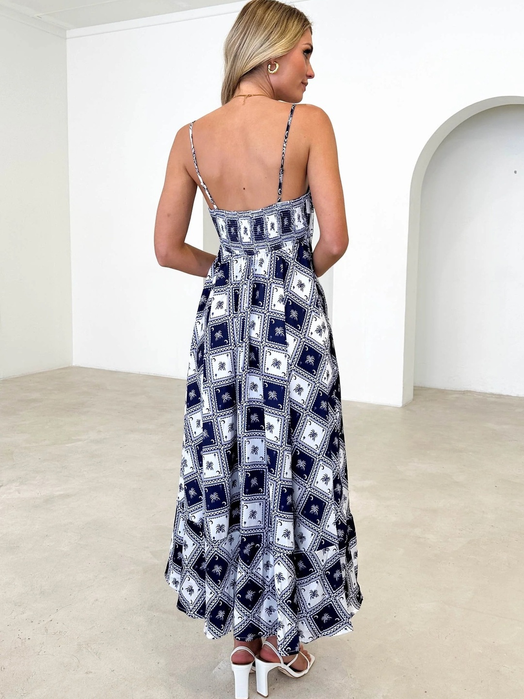 Black All-Over Print Strappy A-Line Maxi Dress