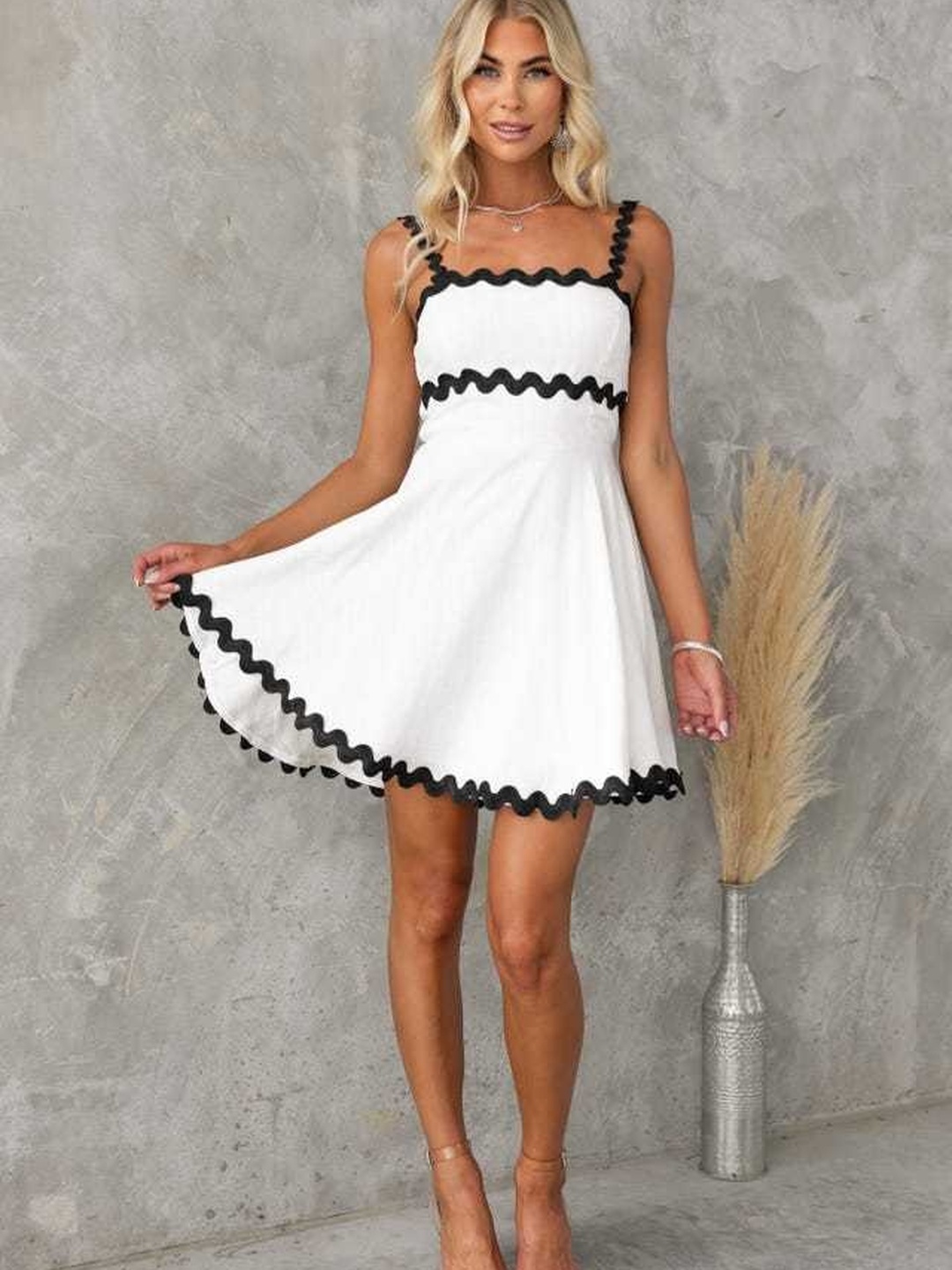 White Ric-Rac Trim Skater Mini Dress