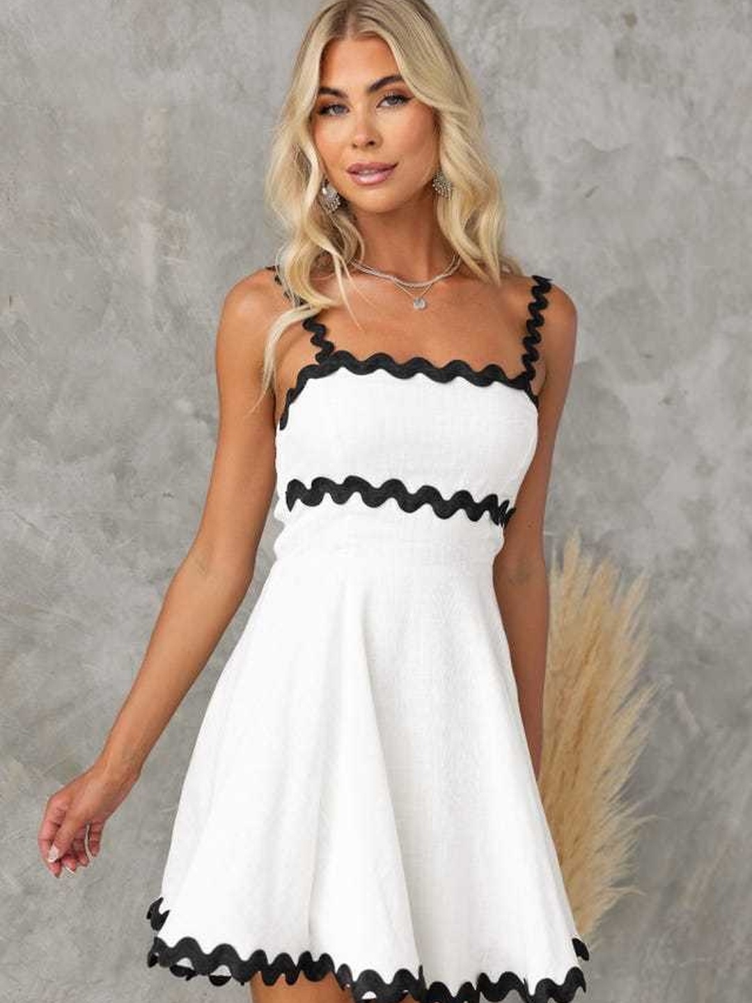 White Ric-Rac Trim Skater Mini Dress