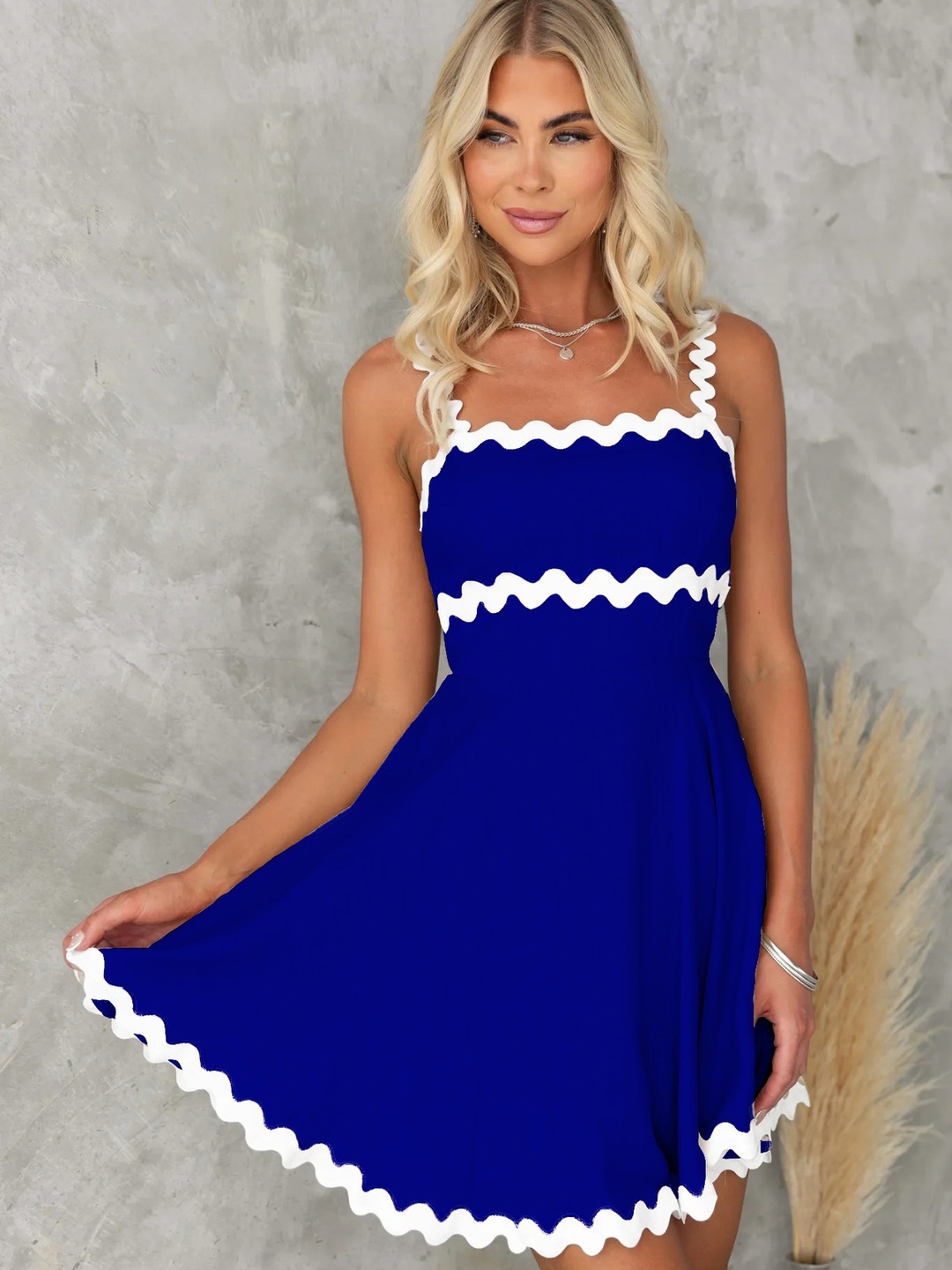 Blue Ric-Rac Trim Skater Mini Dress