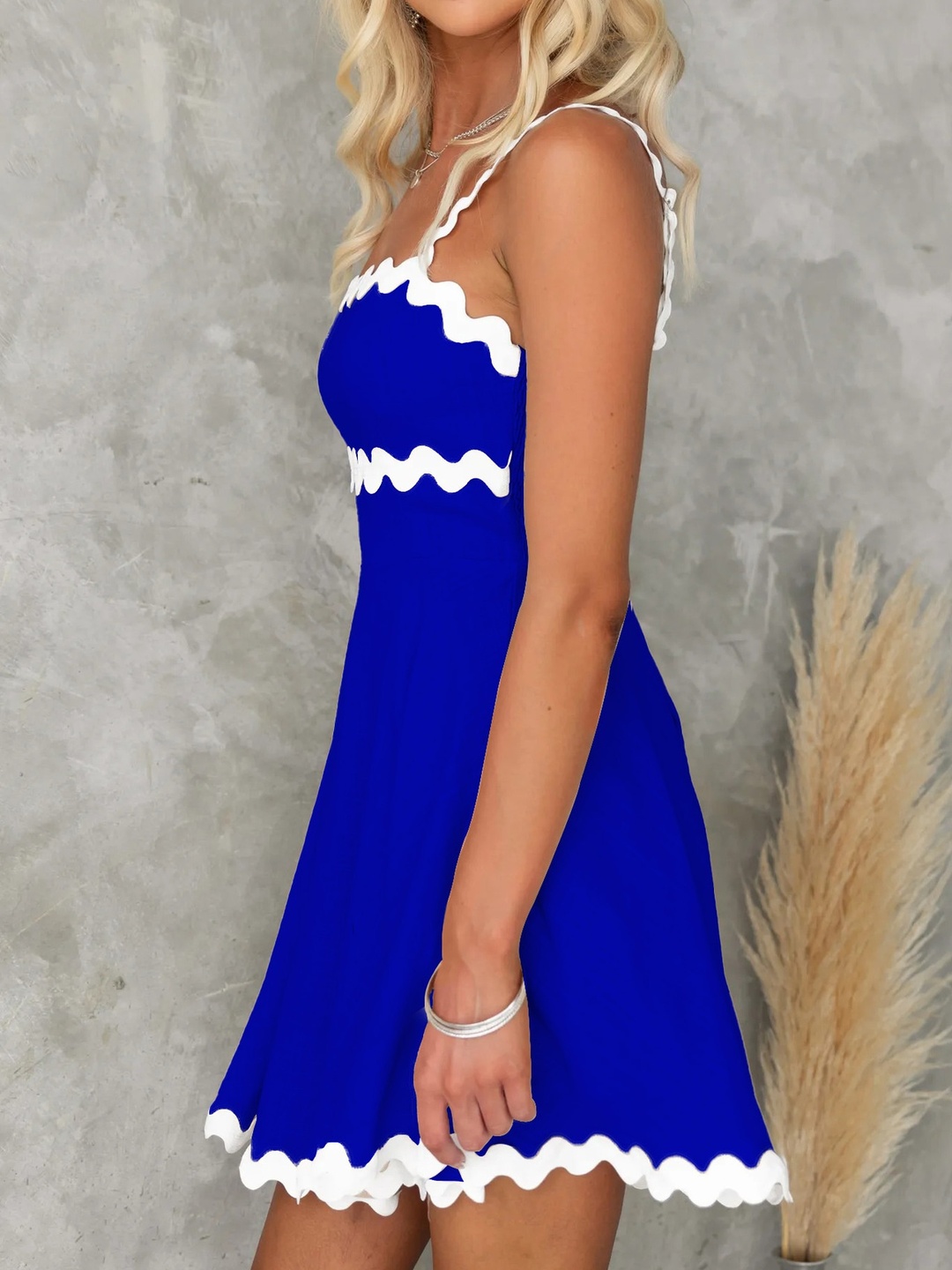 Blue Ric-Rac Trim Skater Mini Dress