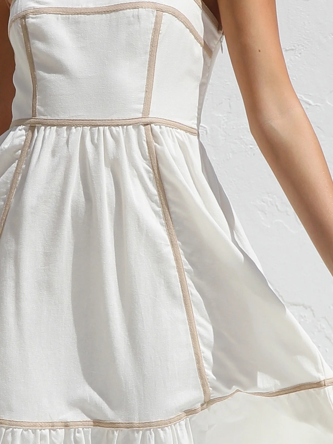 Off-White Contrast Trim Strappy A-Line Midi Dress