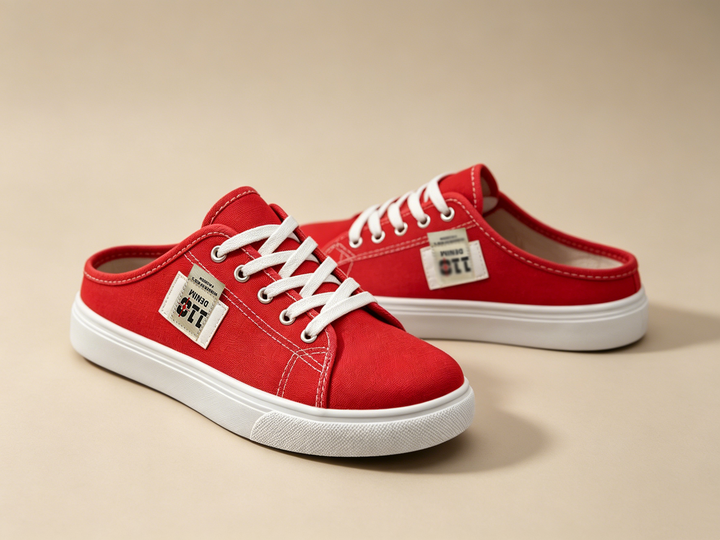 Red Textured Slip On Canvas Shoes