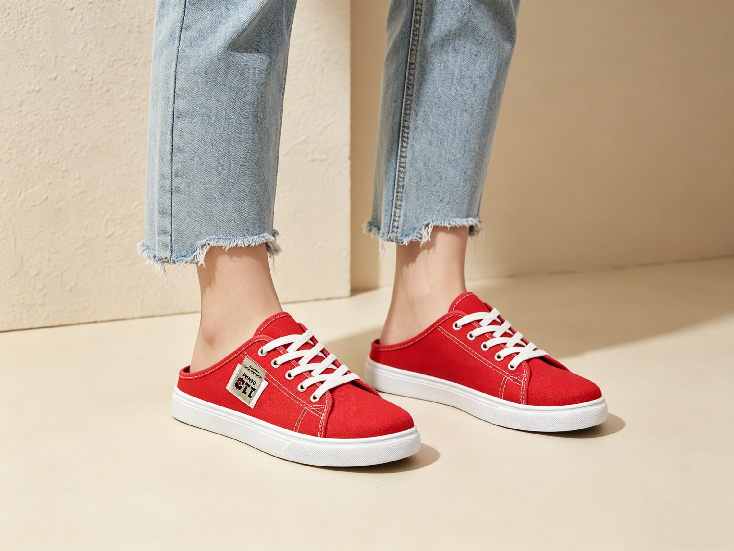 Red Textured Slip On Canvas Shoes
