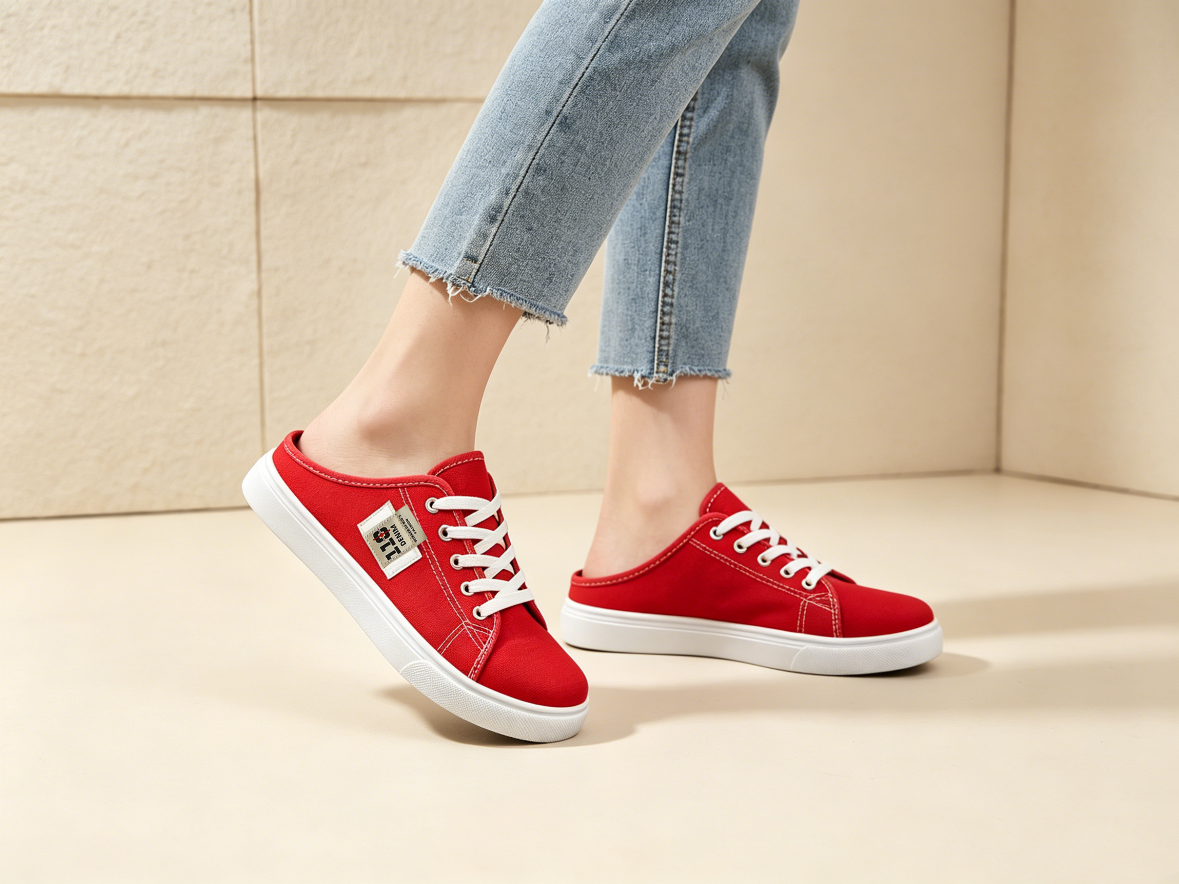 Red Textured Slip On Canvas Shoes