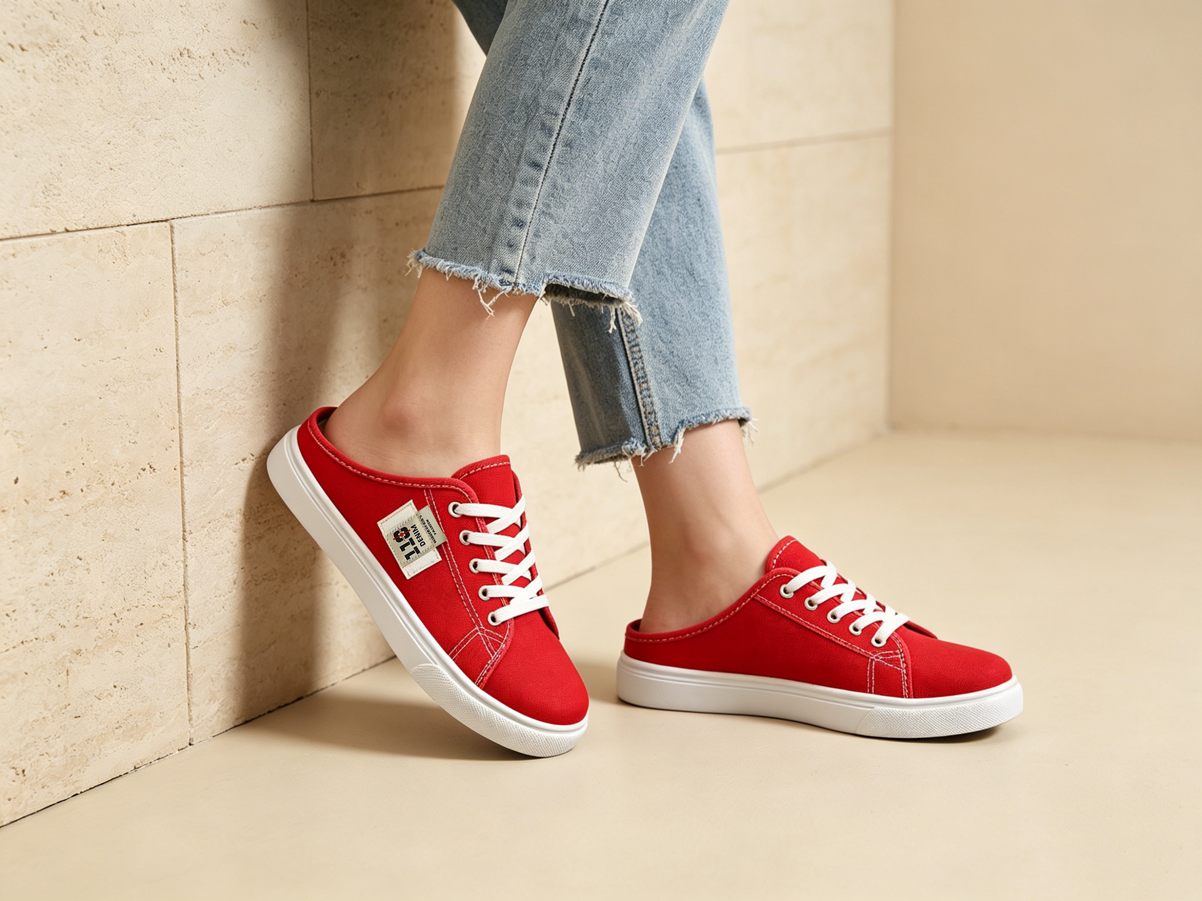 Red Textured Slip On Canvas Shoes