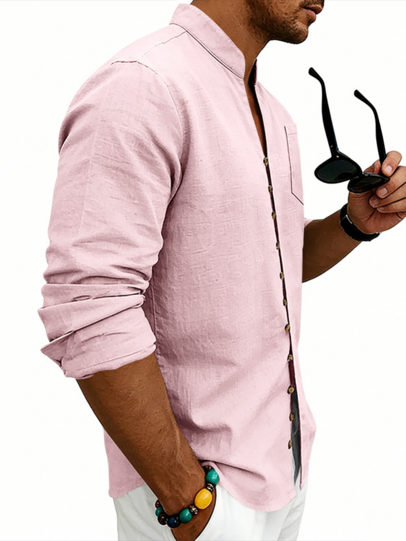 Men Linen Casual Shirt with Button Loop