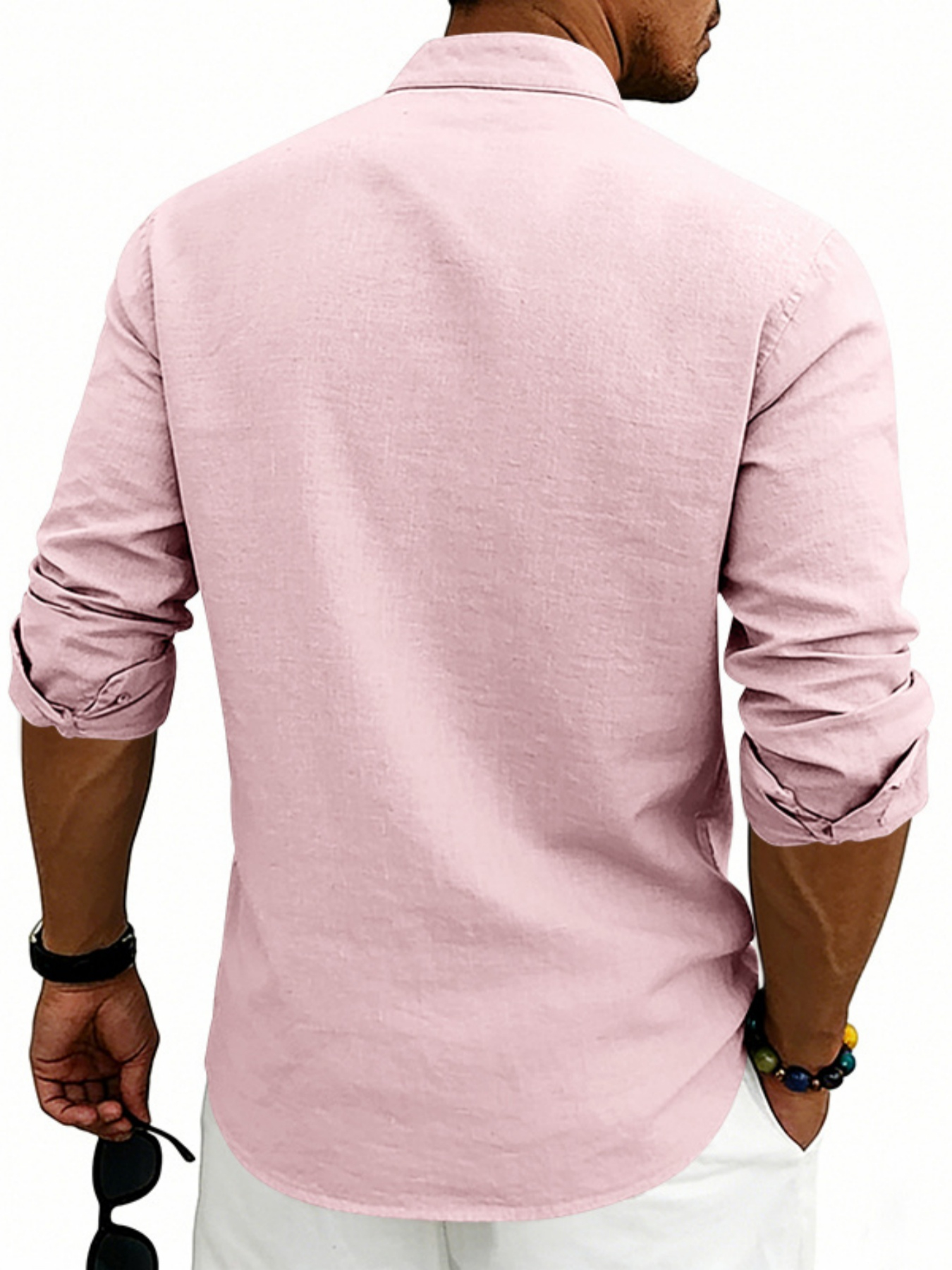 Men Linen Casual Shirt with Button Loop