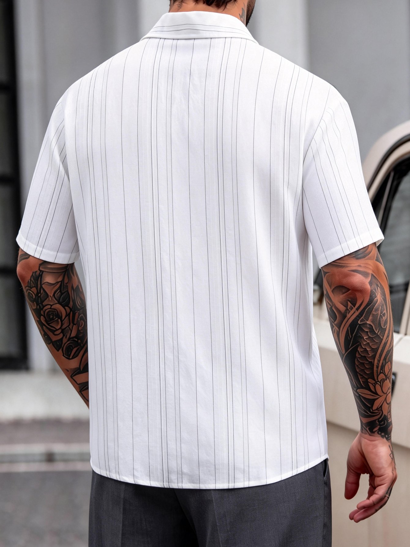 Men Pinstriped Short Sleeve Shirt