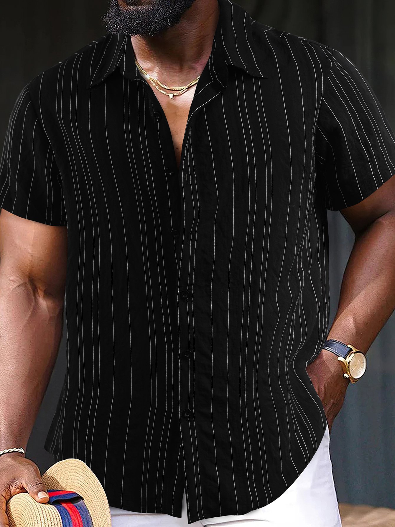 Men Striped Short Sleeve Shirt