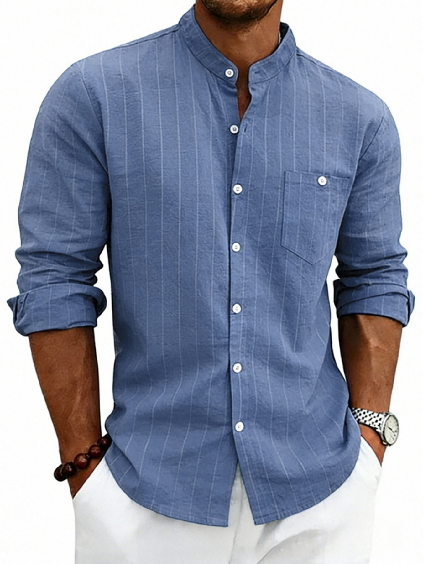 Men Linen Striped Long Sleeves Shirt
