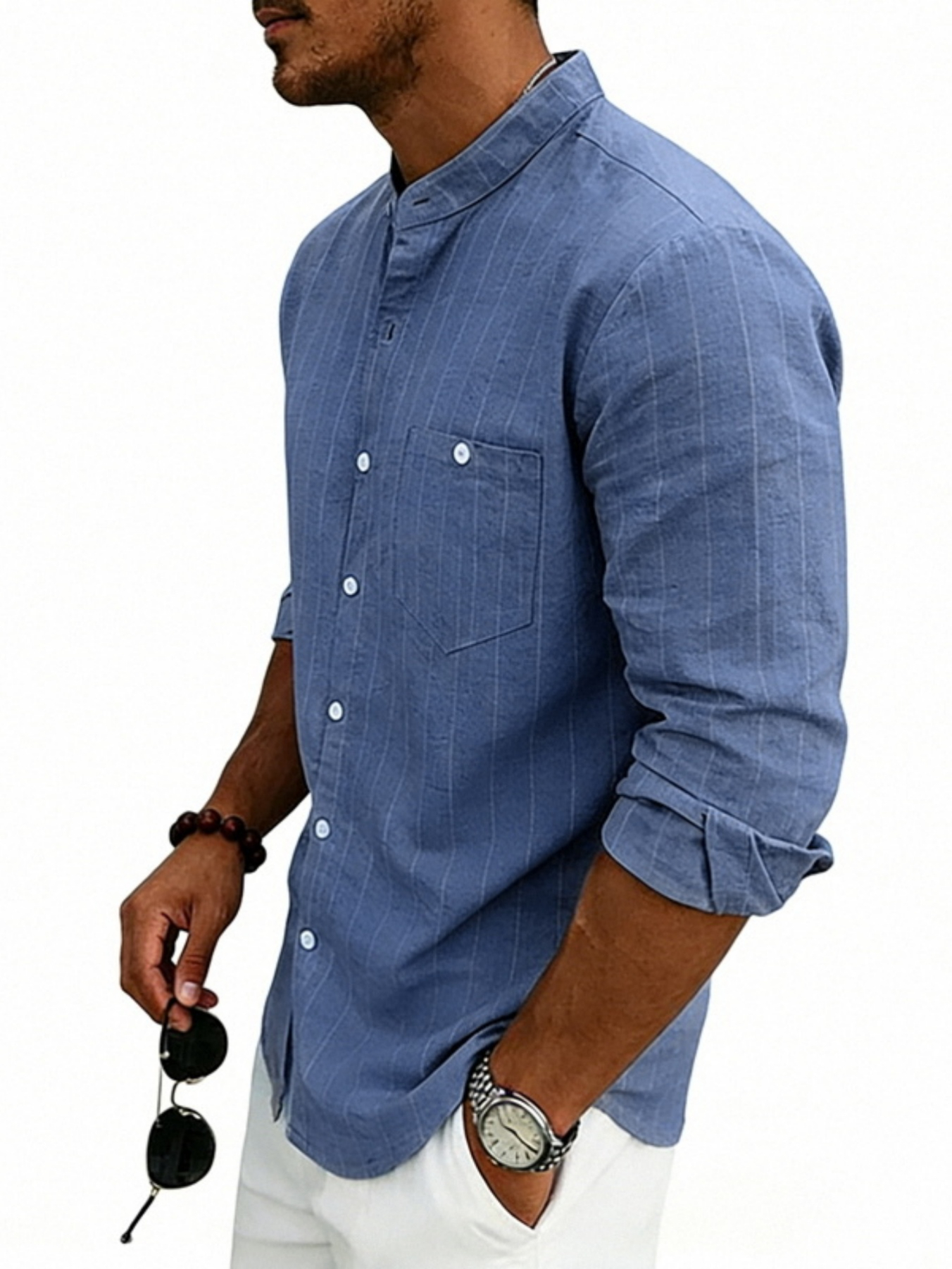 Men Linen Striped Long Sleeves Shirt
