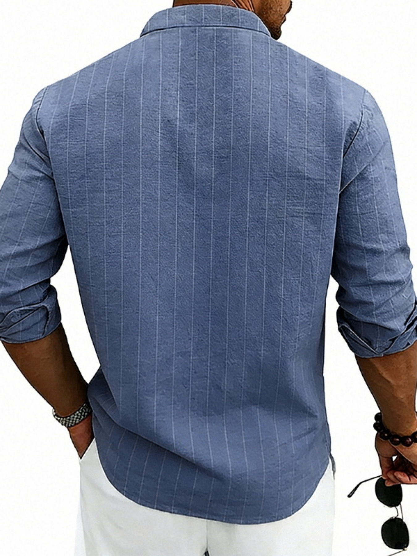 Men Linen Striped Long Sleeves Shirt