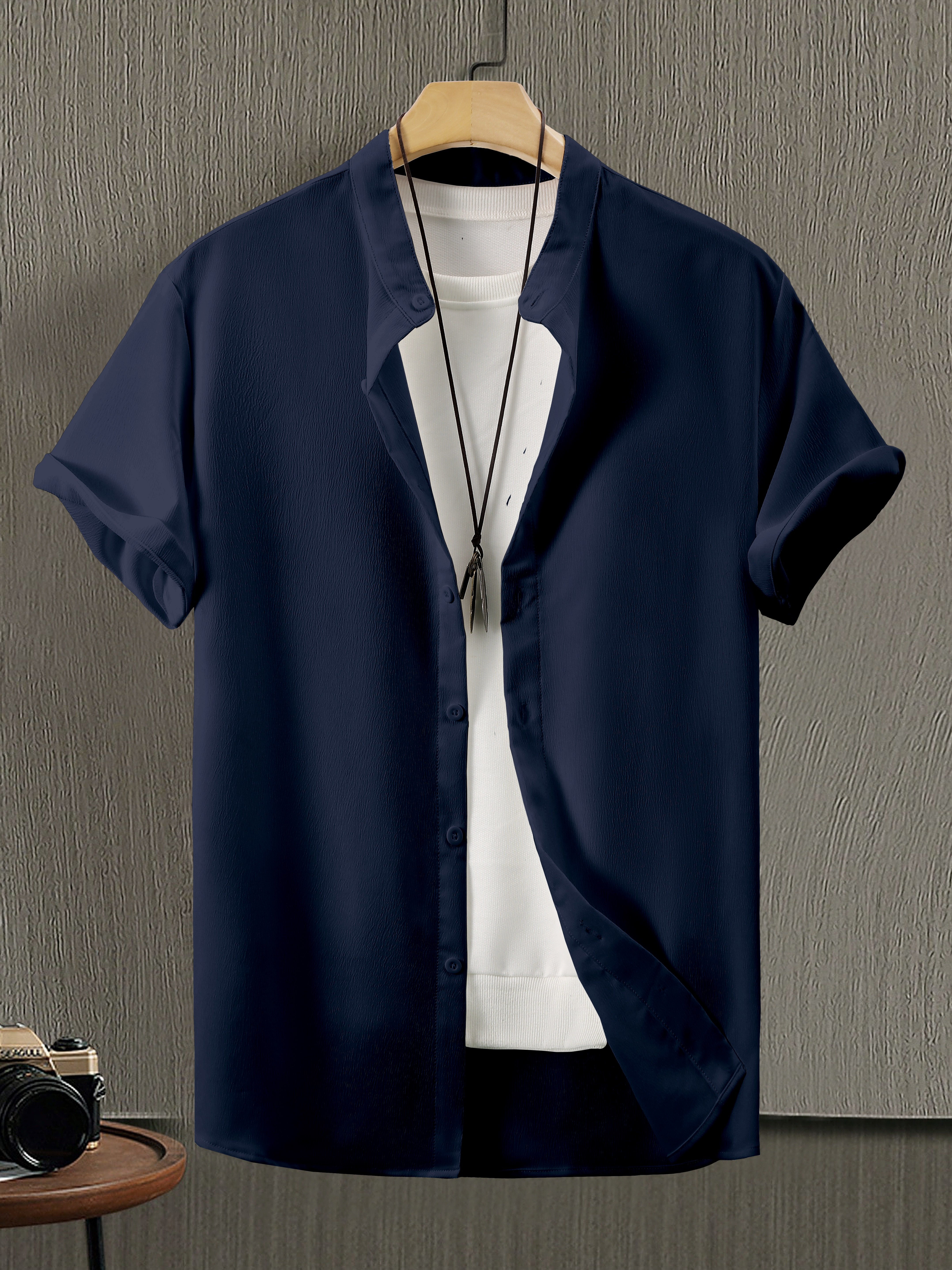 Men Stand Collar Slim Fit Casual Shirt