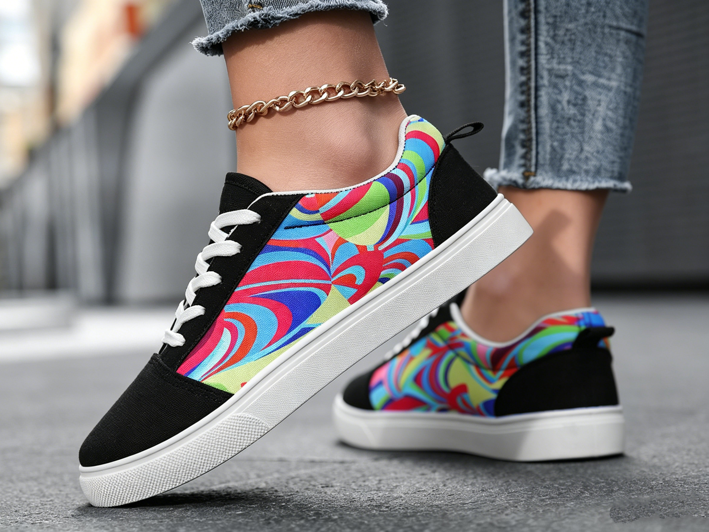 Womens Black Canvas Flat Casual Shoes