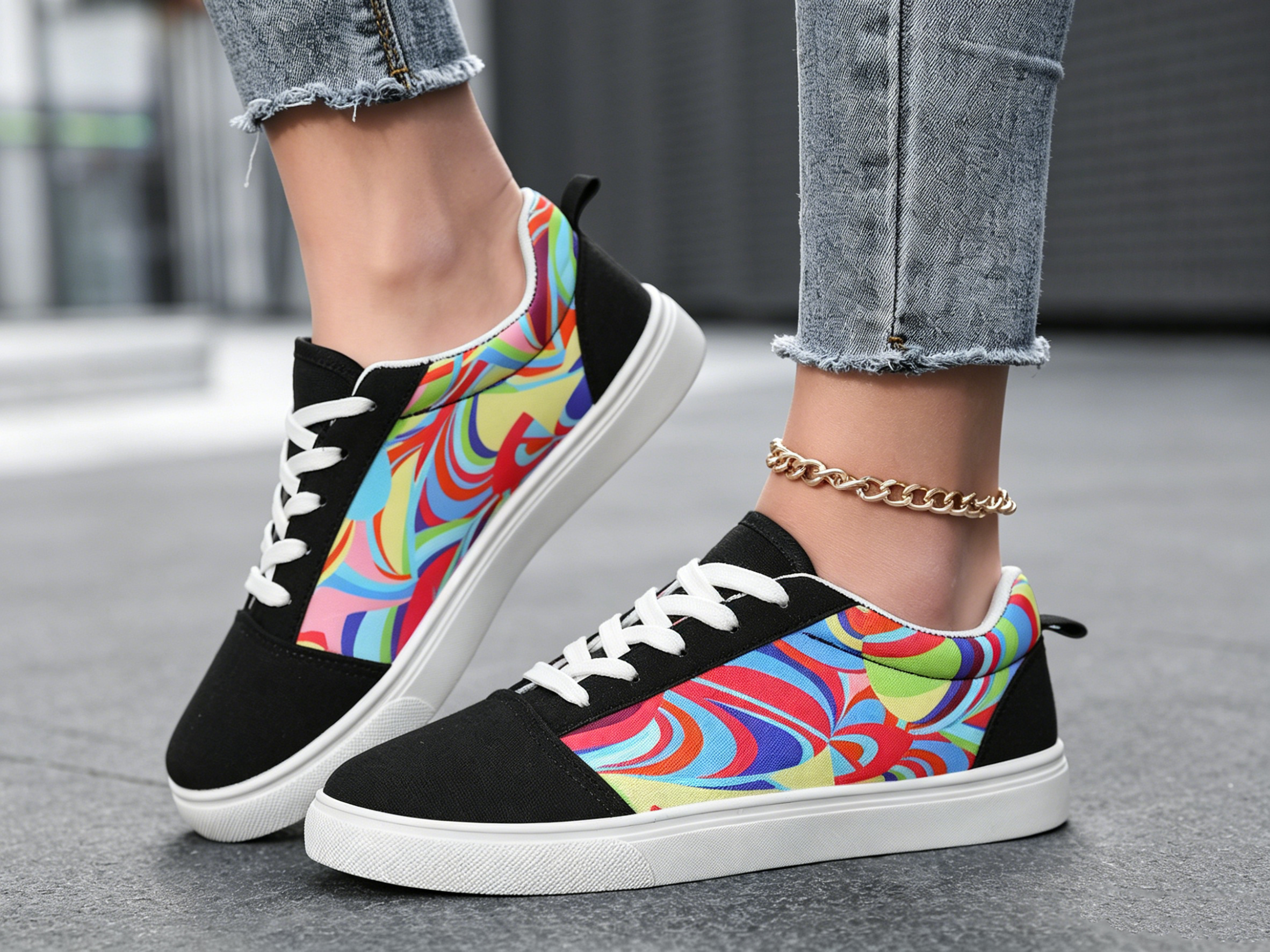Womens Black Canvas Flat Casual Shoes