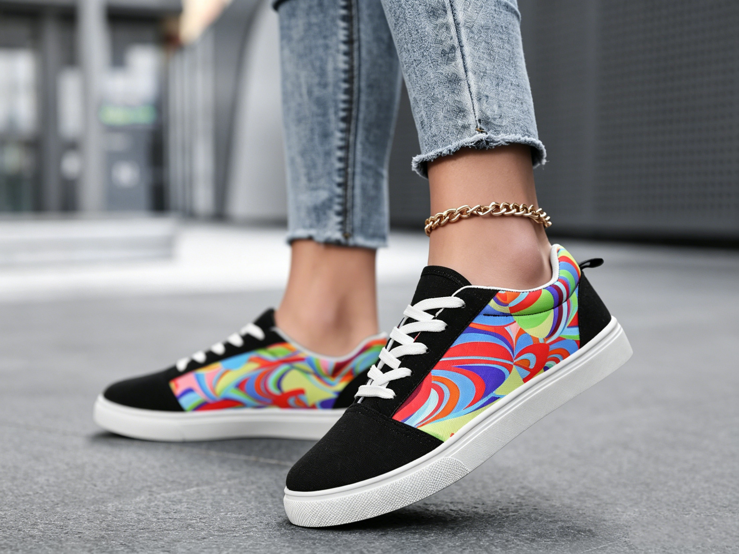 Womens Black Canvas Flat Casual Shoes