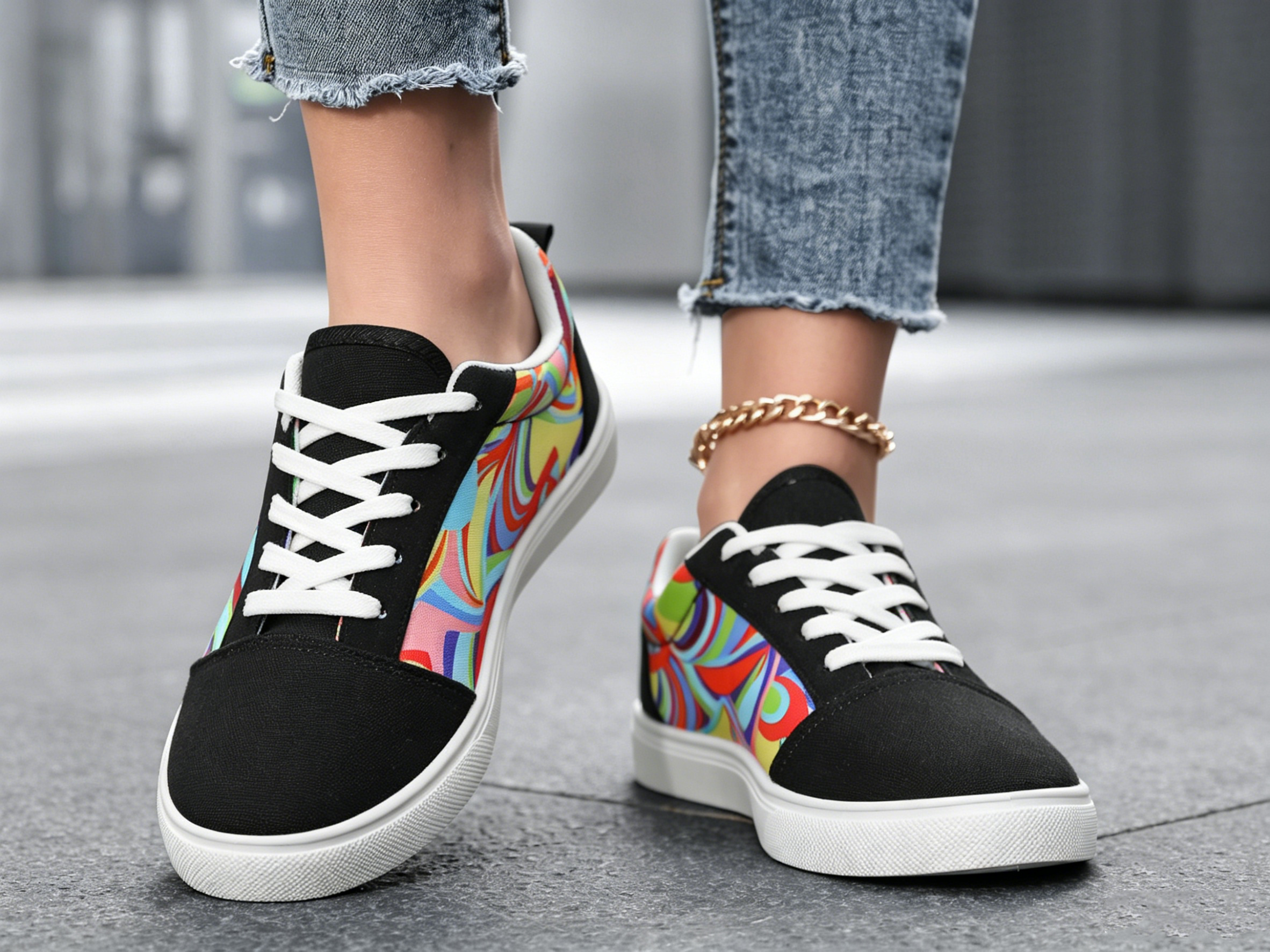 Womens Black Canvas Flat Casual Shoes