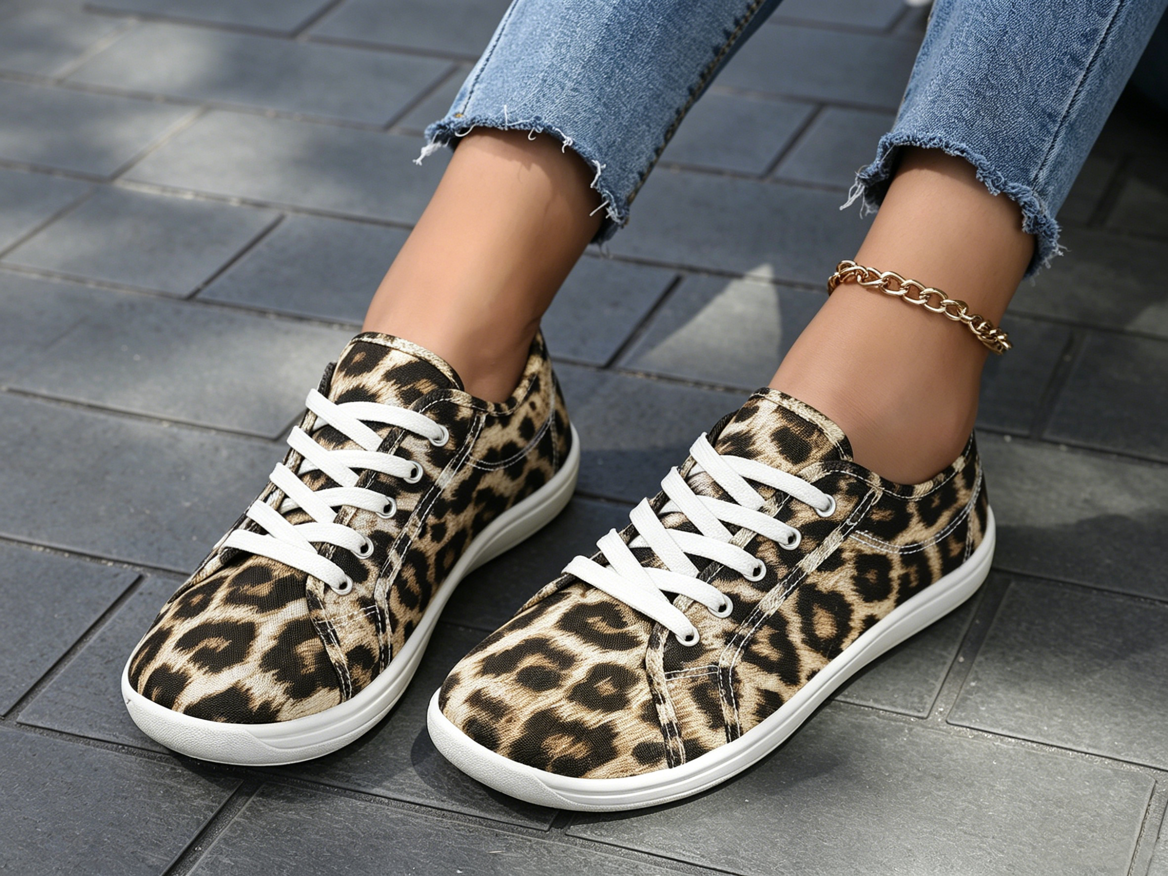 Multi Animal Print Lace Ups Sneakers