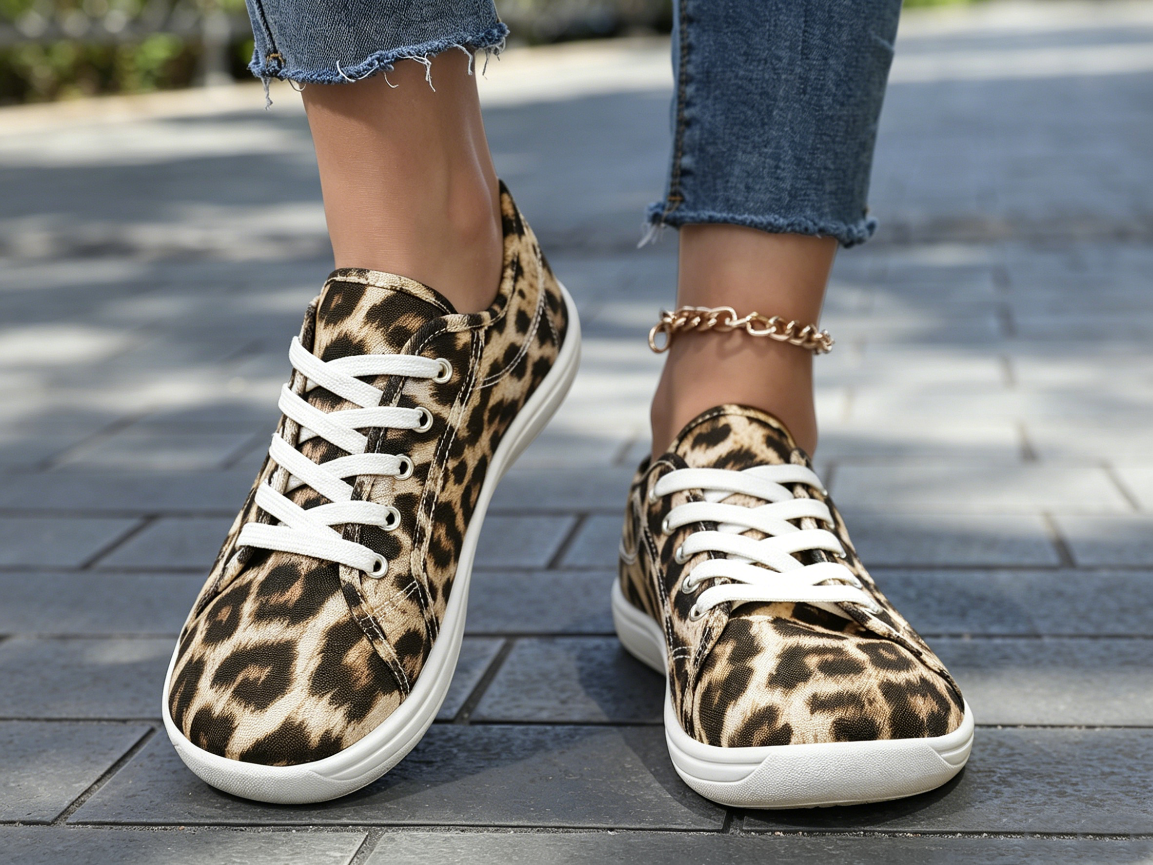 Multi Animal Print Lace Ups Sneakers