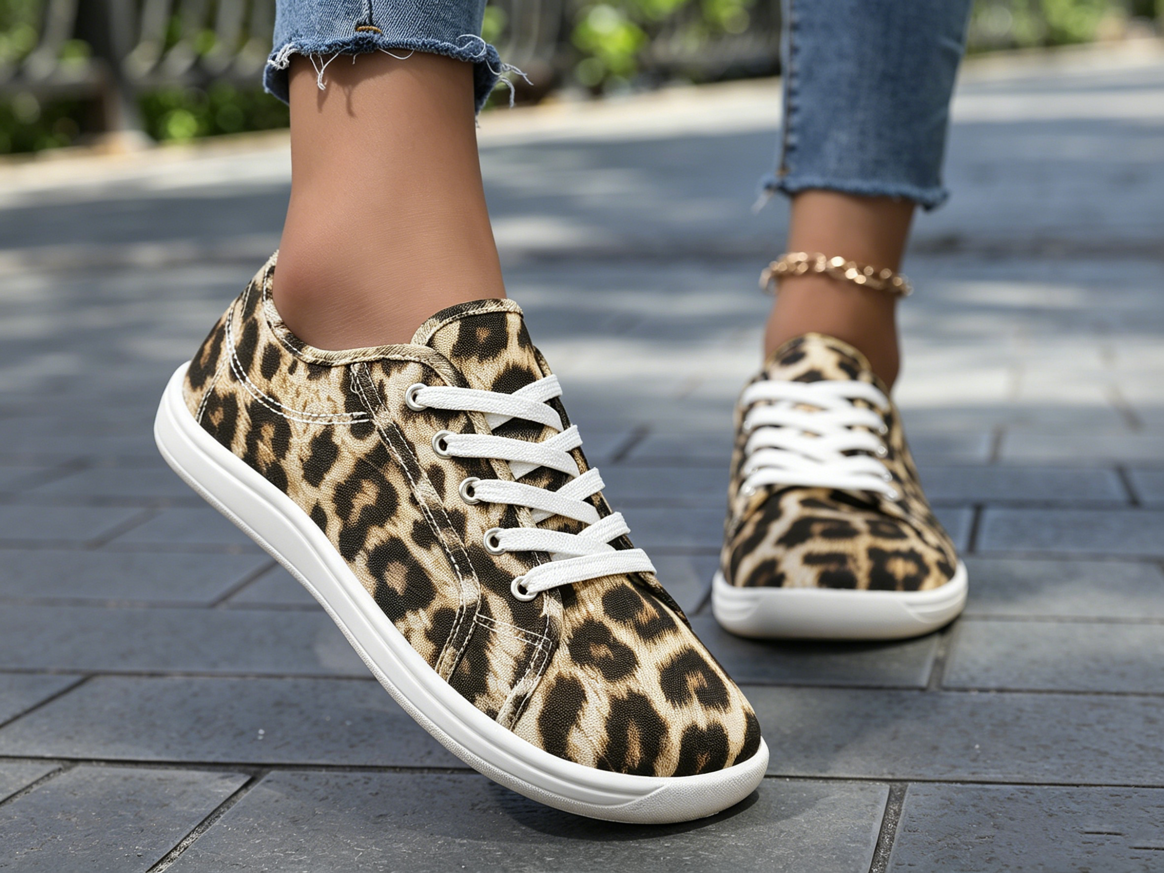 Multi Animal Print Lace Ups Sneakers