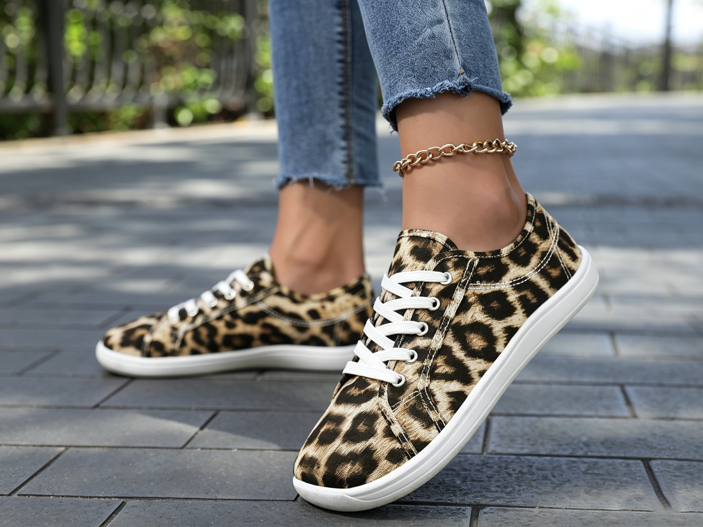 Multi Animal Print Lace Ups Sneakers