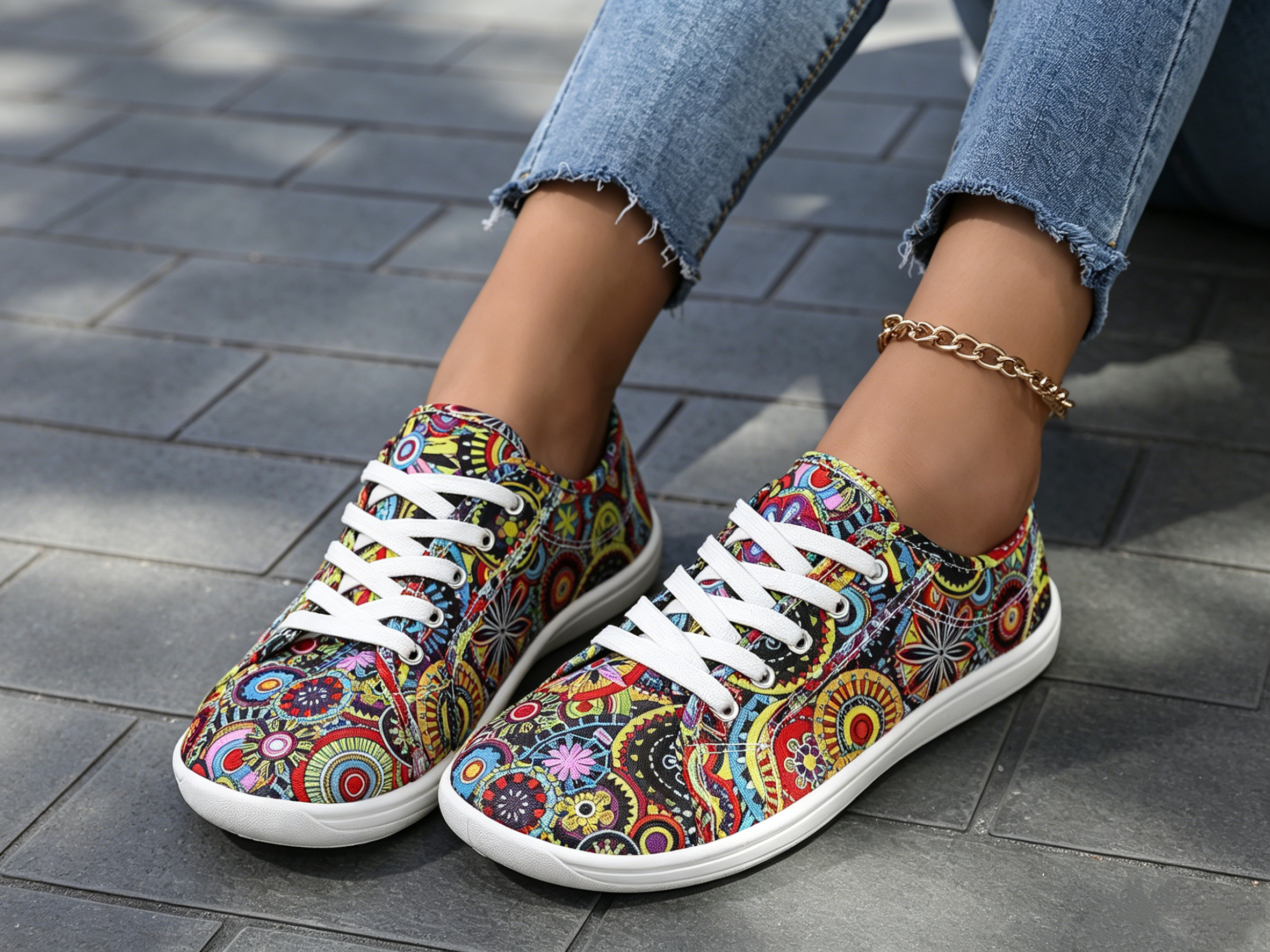 Multi Printed Lace Ups Sneakers