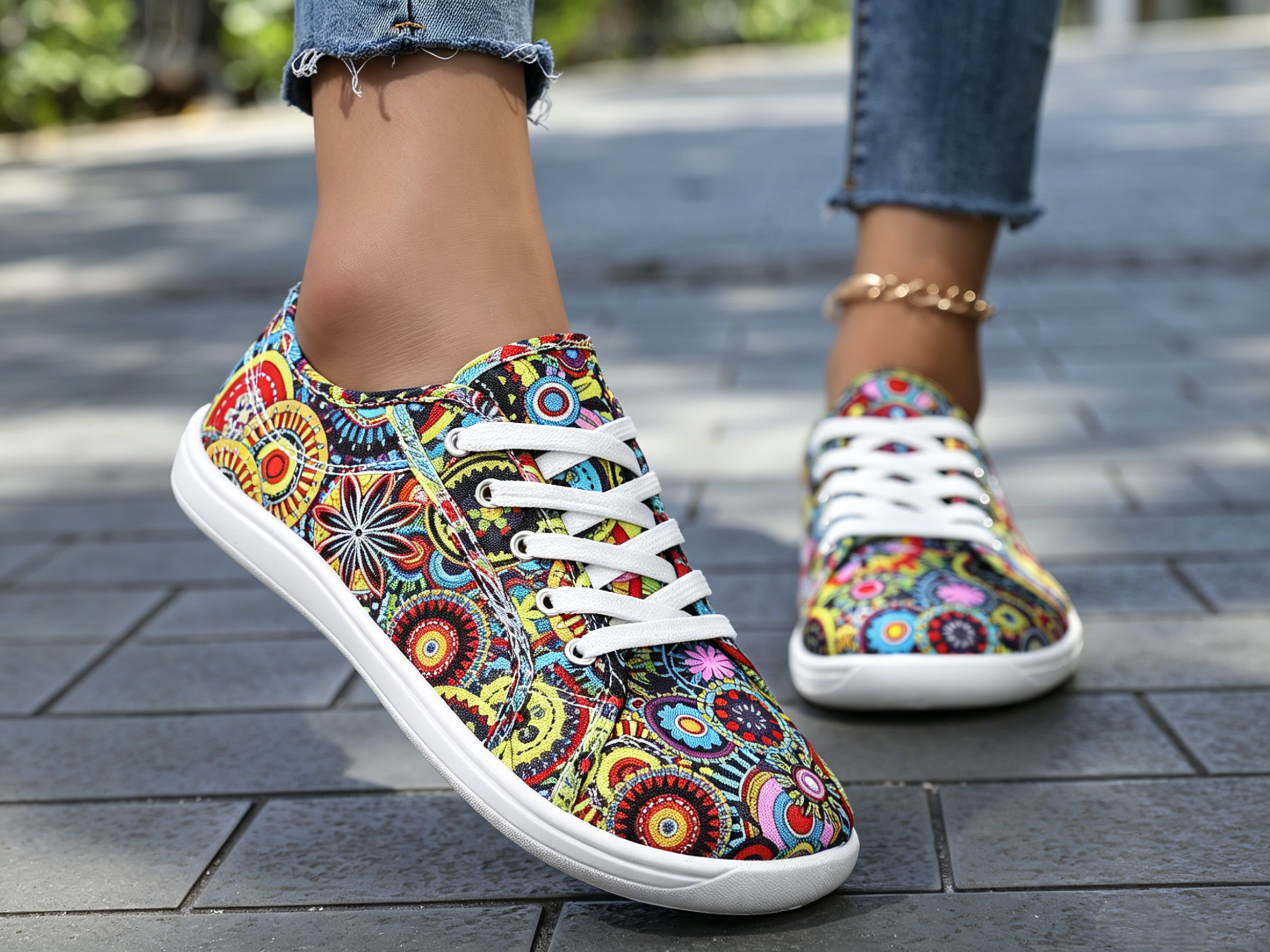Multi Printed Lace Ups Sneakers