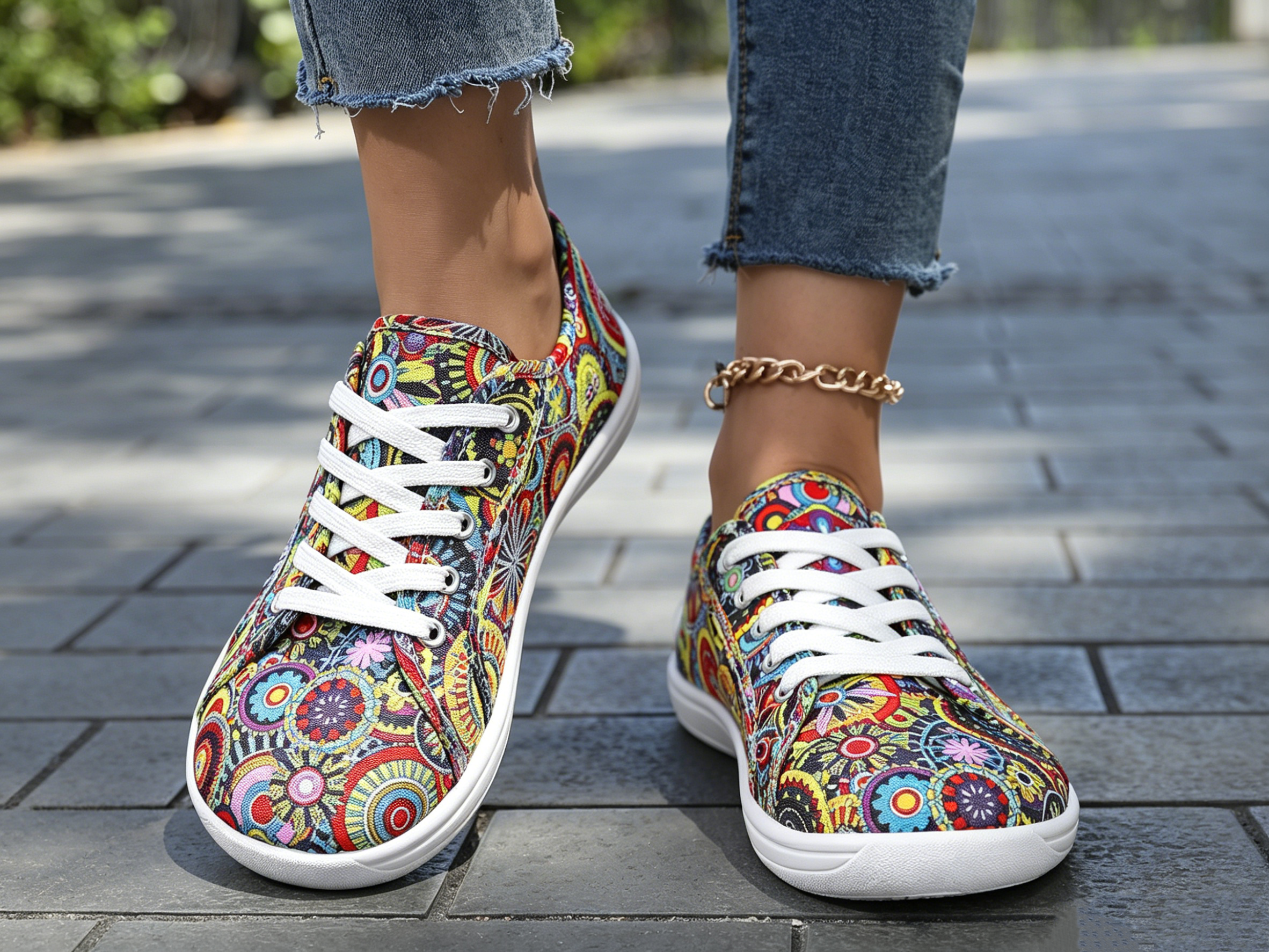 Multi Printed Lace Ups Sneakers