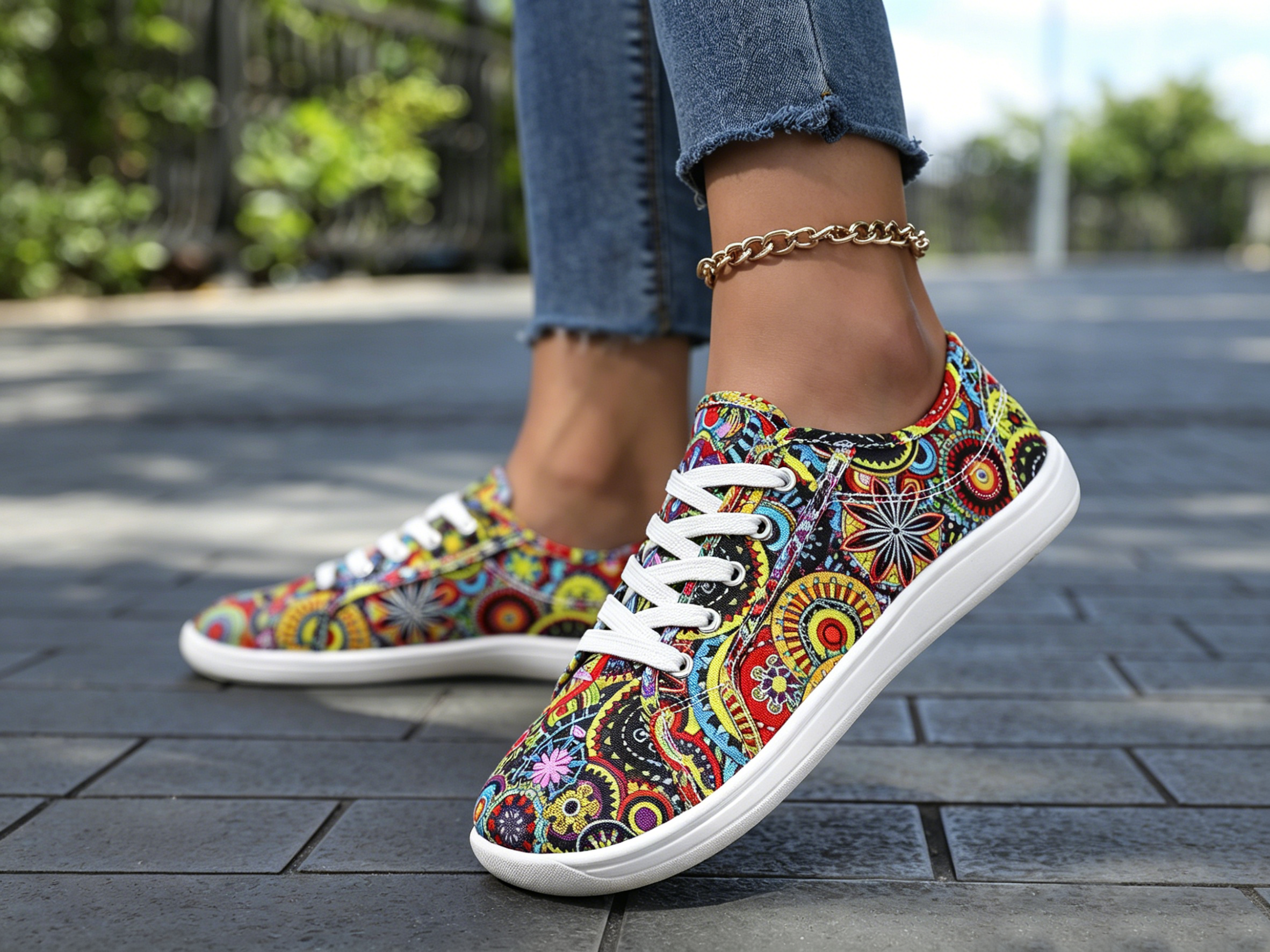 Multi Printed Lace Ups Sneakers