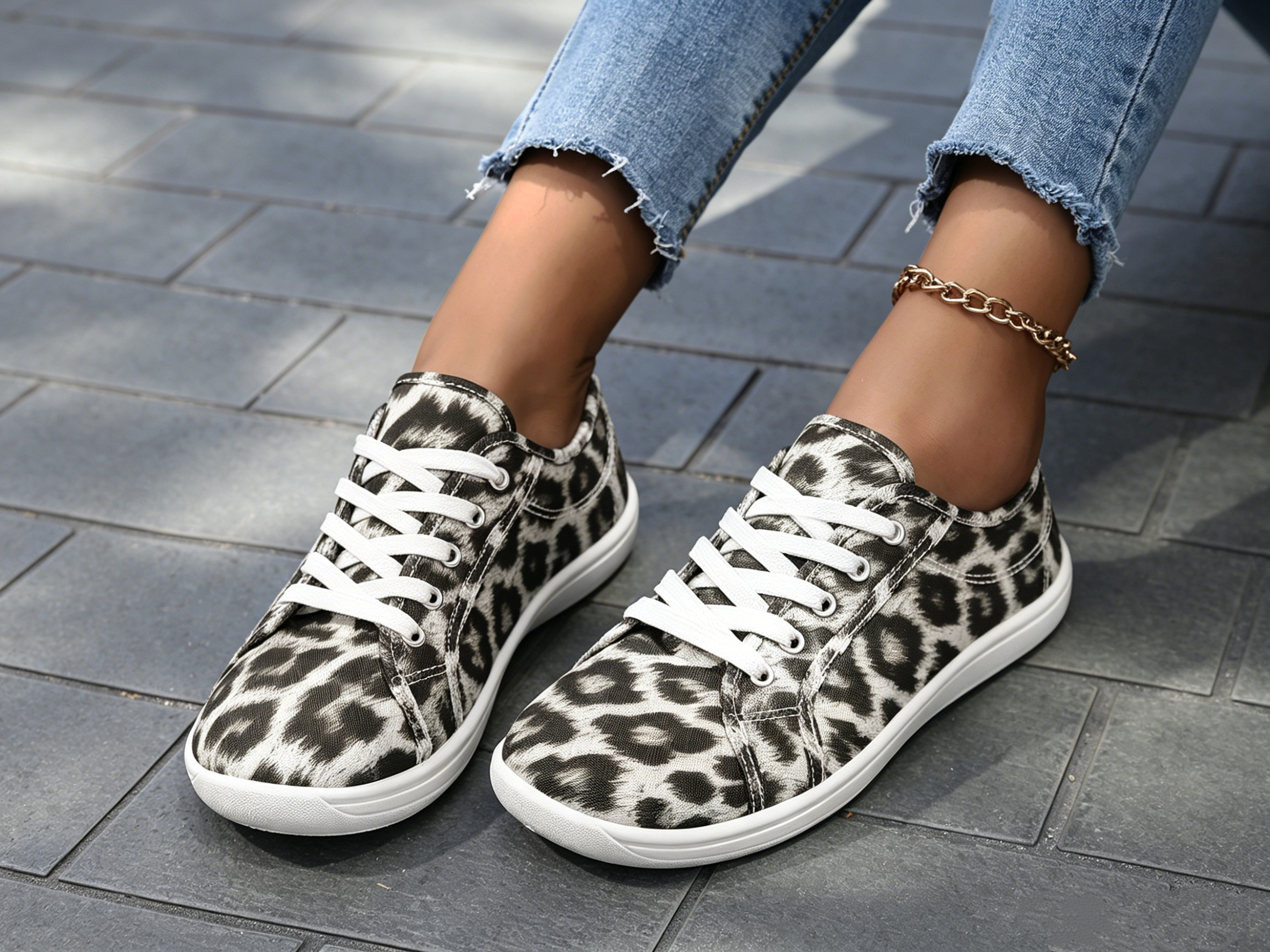 Multi Animal Print Lace Ups Sneakers