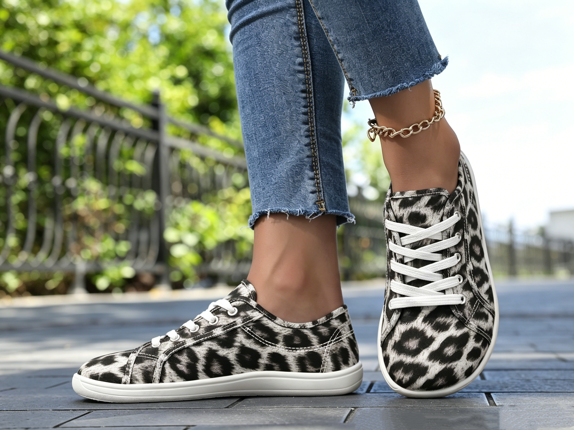 Multi Animal Print Lace Ups Sneakers