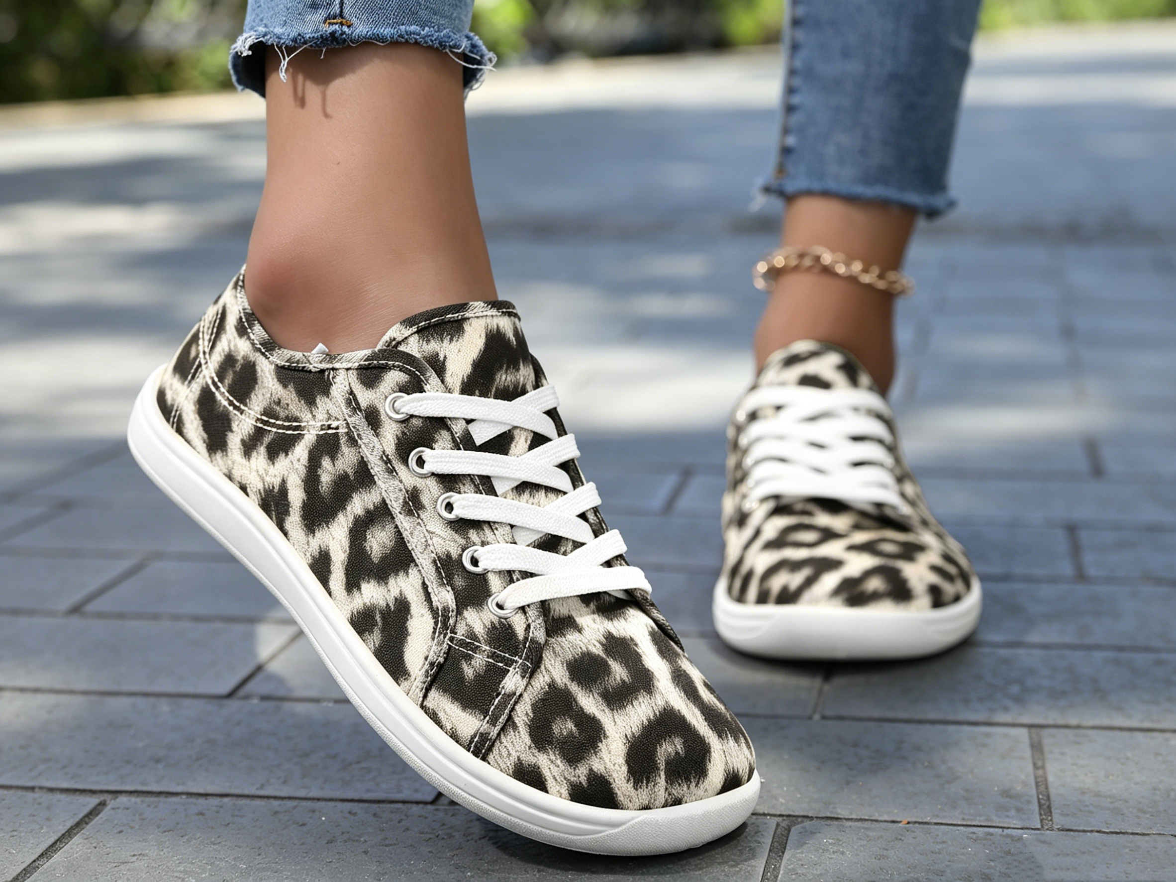 Multi Animal Print Lace Ups Sneakers