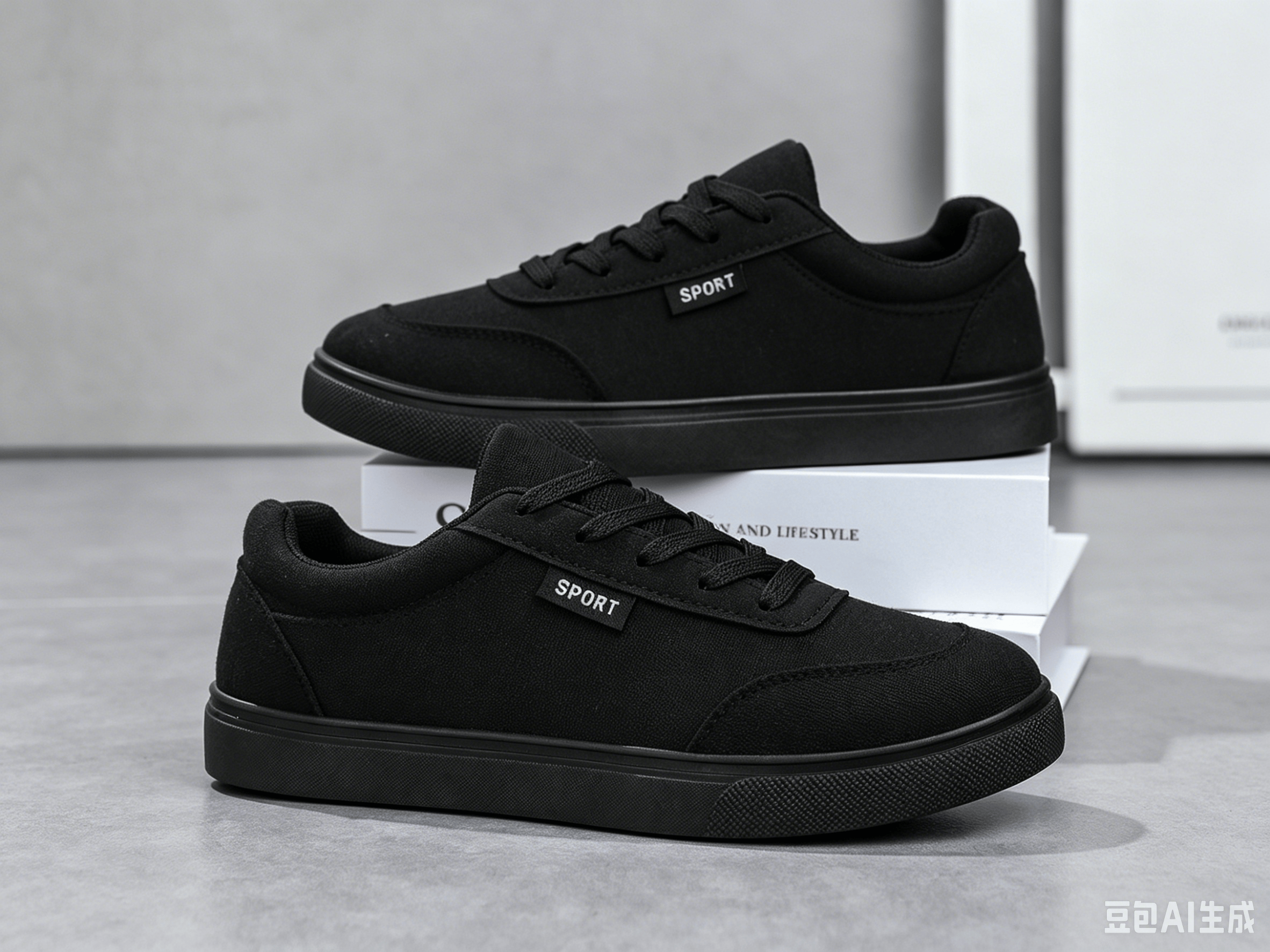 Black Plain Lace Ups Sneakers