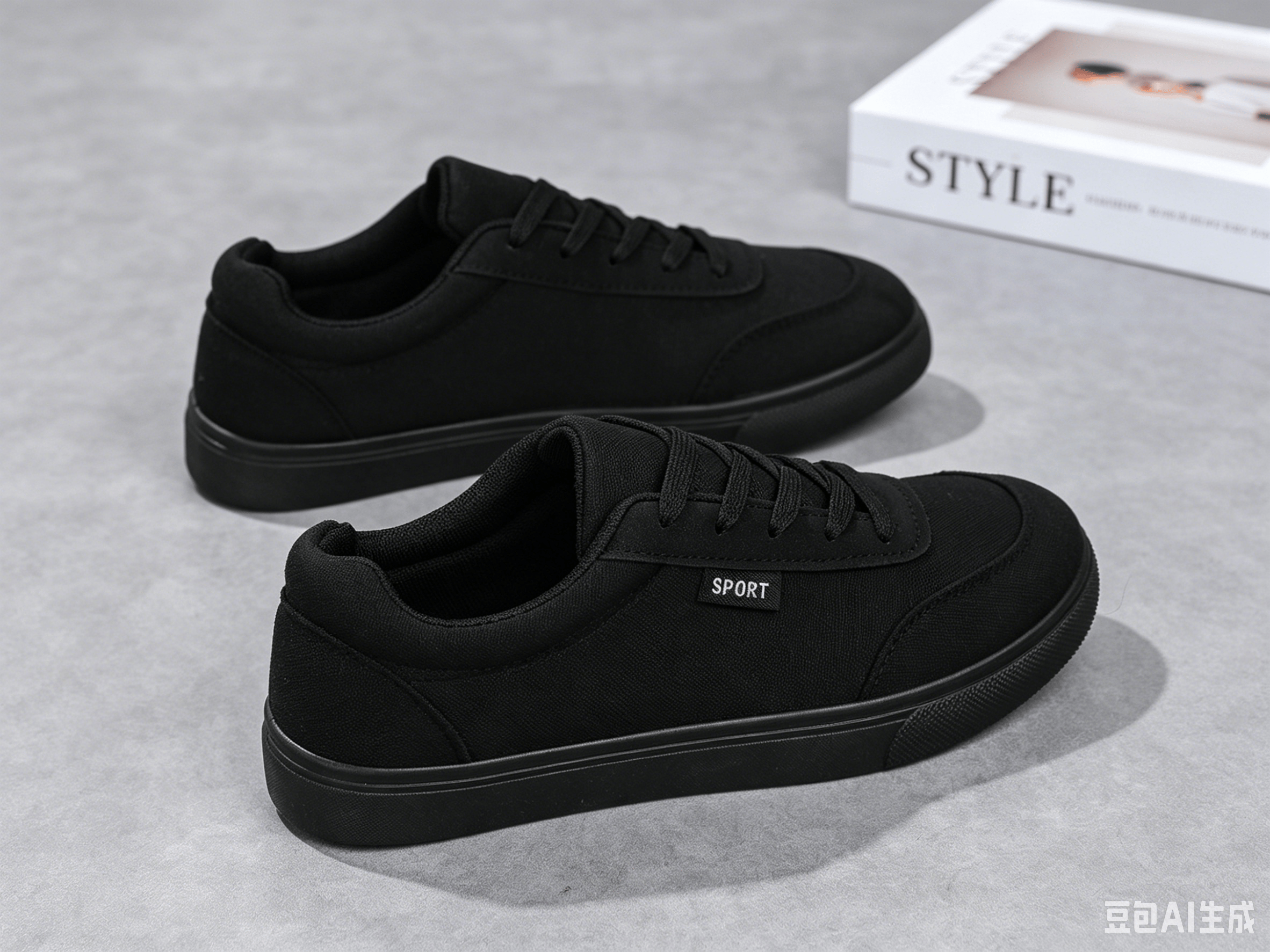Black Plain Lace Ups Sneakers