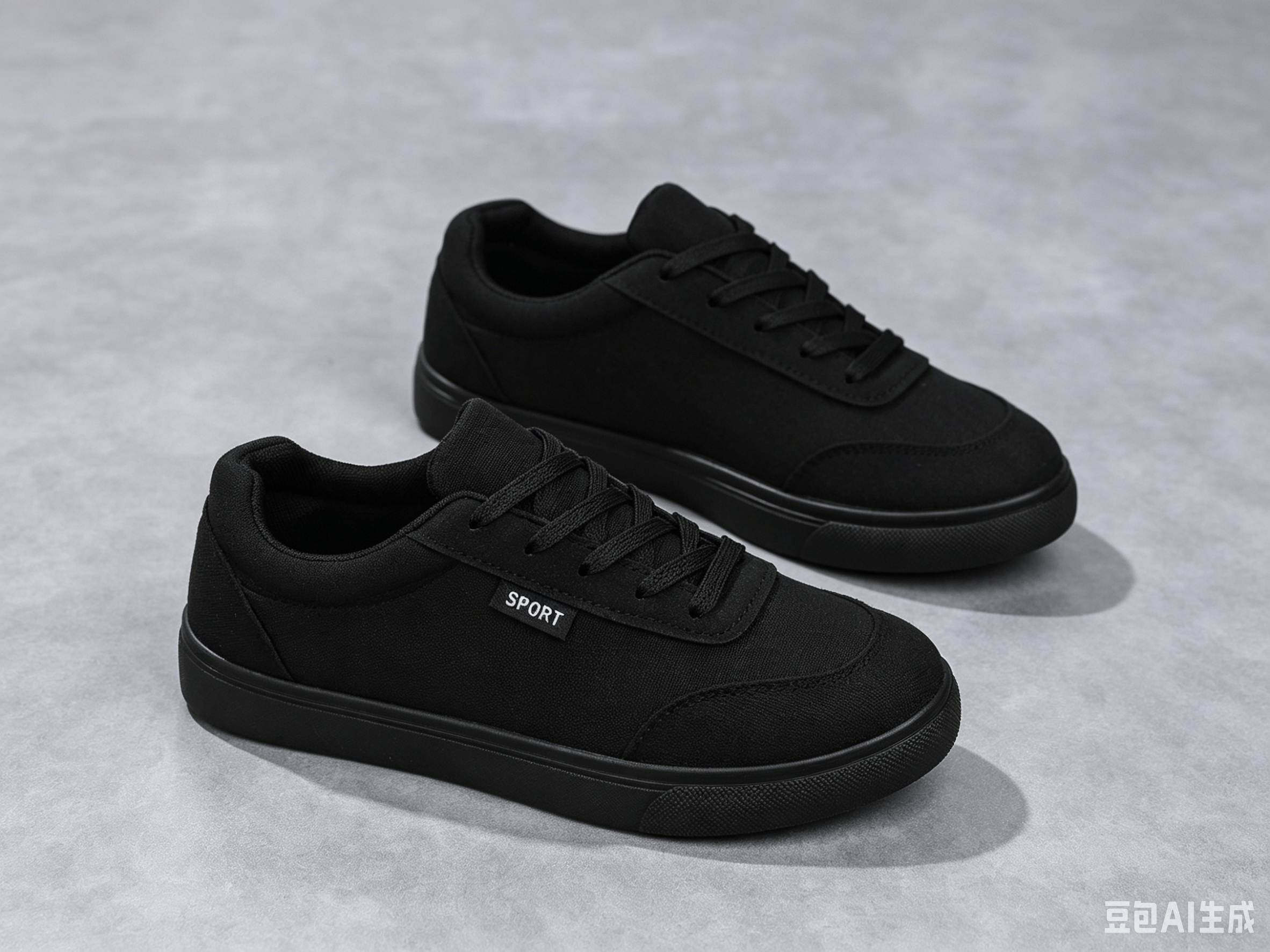 Black Plain Lace Ups Sneakers